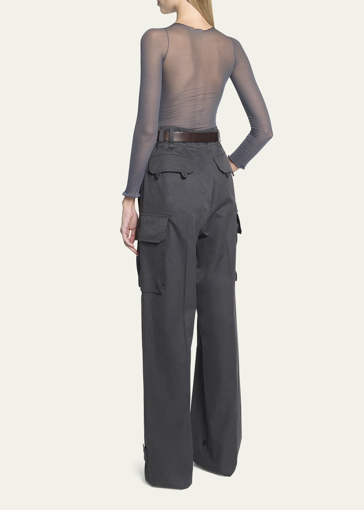 Saint Laurent Wide-Leg Cargo Pants with Leather Belt