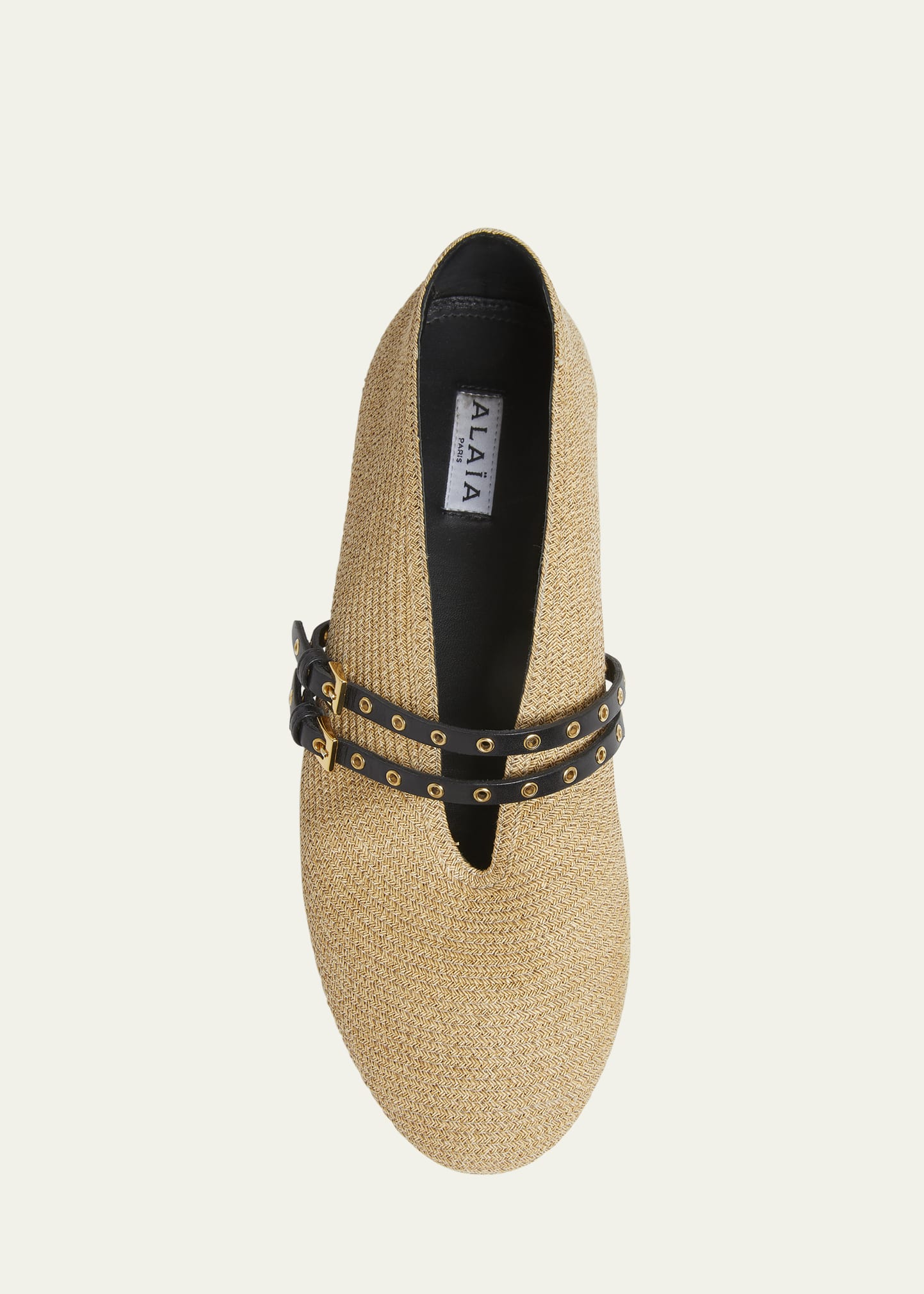 【関税・送料込み】Alaia Alaia Paper Straw Flat Ballerinas ALAIA Paper Straw Mary Jane Ballerina Flats - Bergdorf Goodman