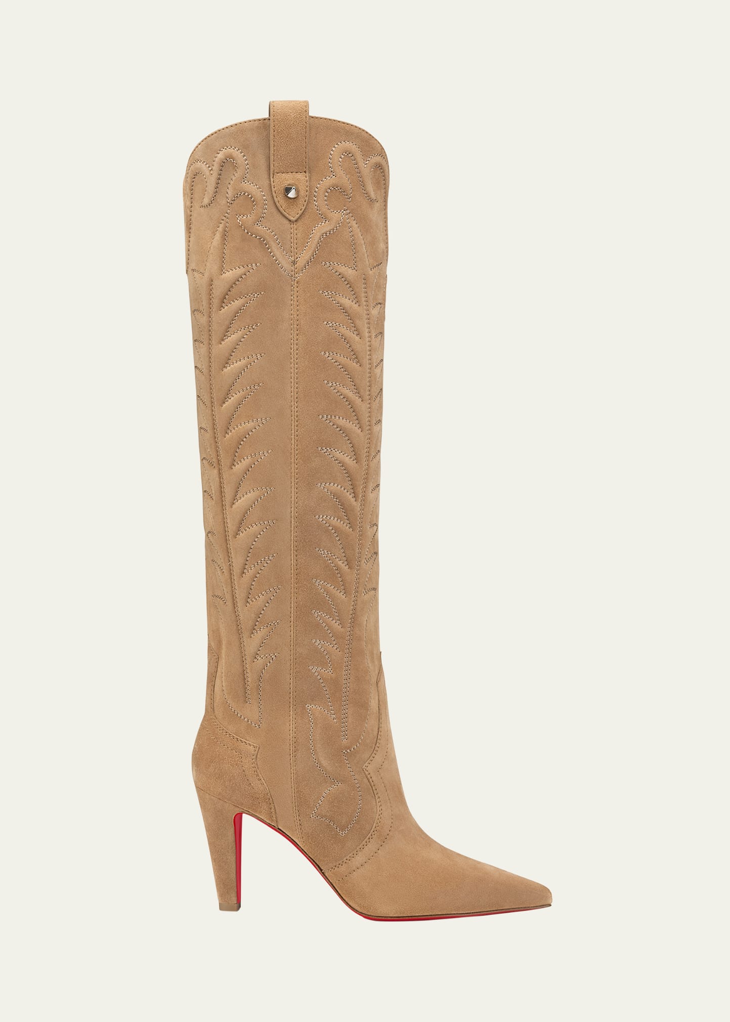 Christian Louboutin 85mm Santia Suede Knee-High Western Boots
