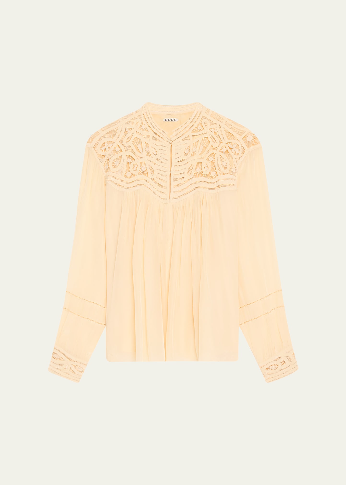 【送料&関税込】Bode Cream Satin Threadwork Blouse Bode Threadwork Tippet Tape Lace Blouse - Bergdorf Goodman
