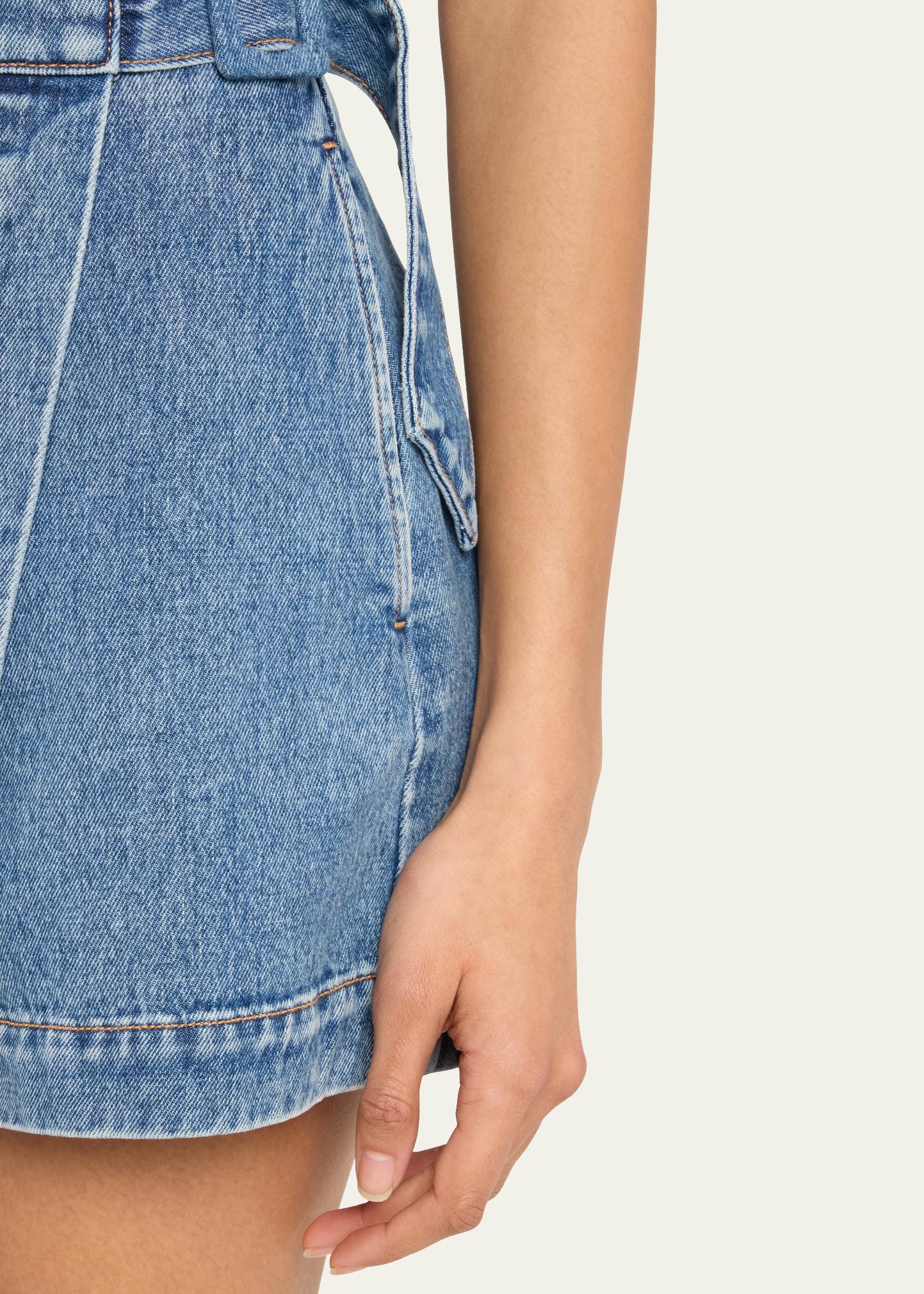 メ*グ様 d.i.a.サイドジッパー脚見せ 幅広ウエストダブルボタンマイクロミニ Veronica Beard Diaz Denim Skort - Bergdorf Goodman