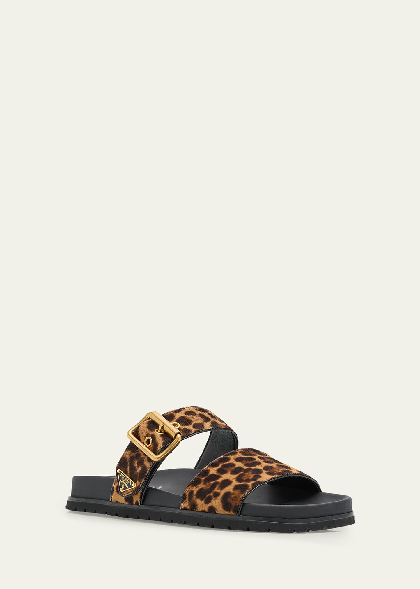 Prada Leopard Buckle Sporty Slide Sandals - Bergdorf Goodman