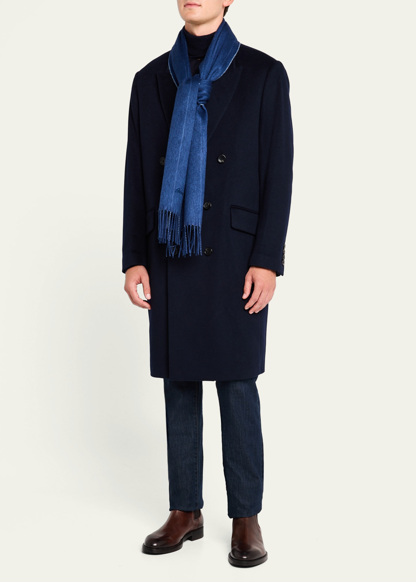 Brioni Men's Fringe Silk Cashmere Scarf - Bergdorf Goodman
