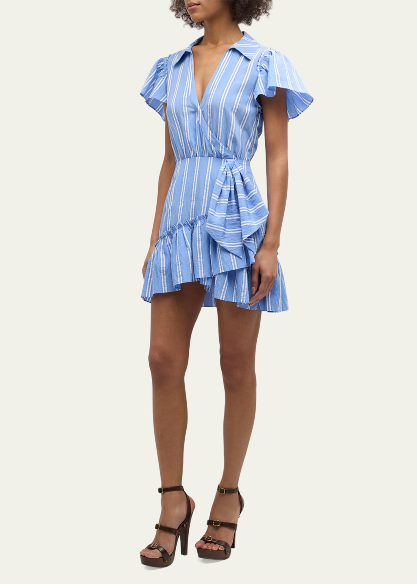 lila asymmetric ruffle faux-wrap mini dress
