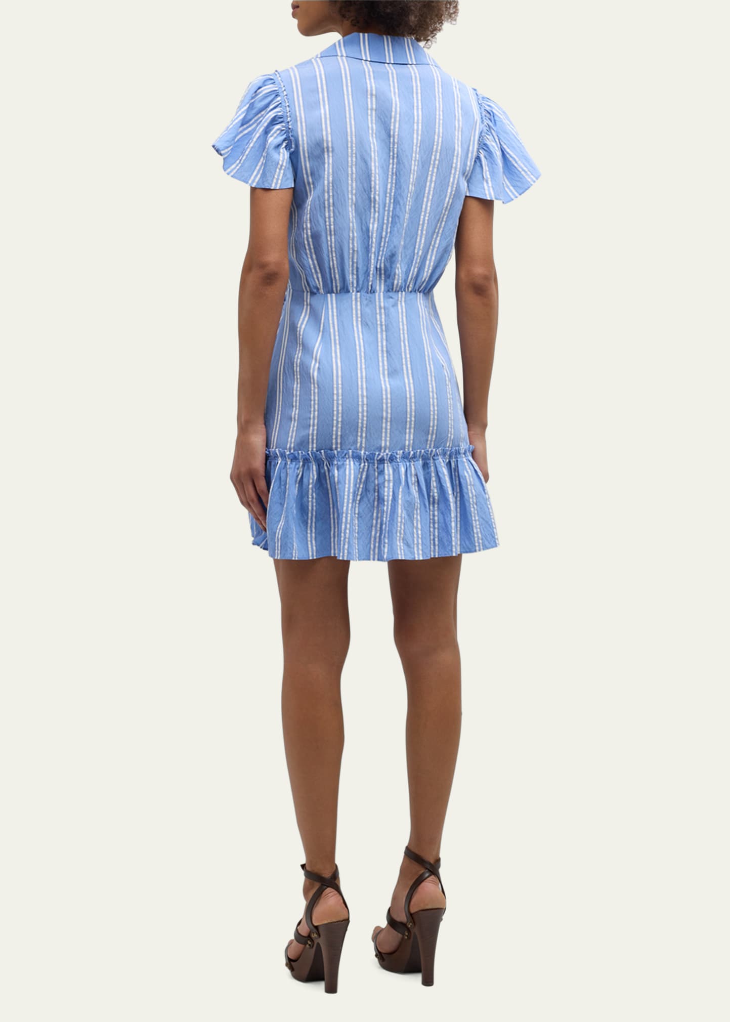 lila asymmetric ruffle faux-wrap mini dress