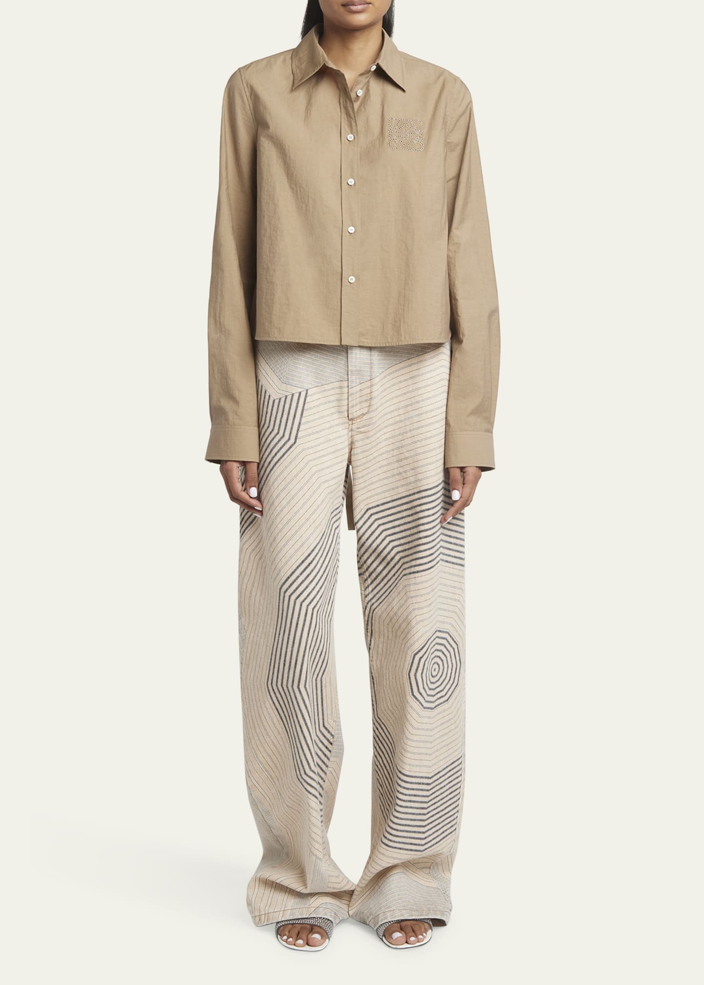 Loewe Anagram Embroidered Button Down Trapeze Blouse