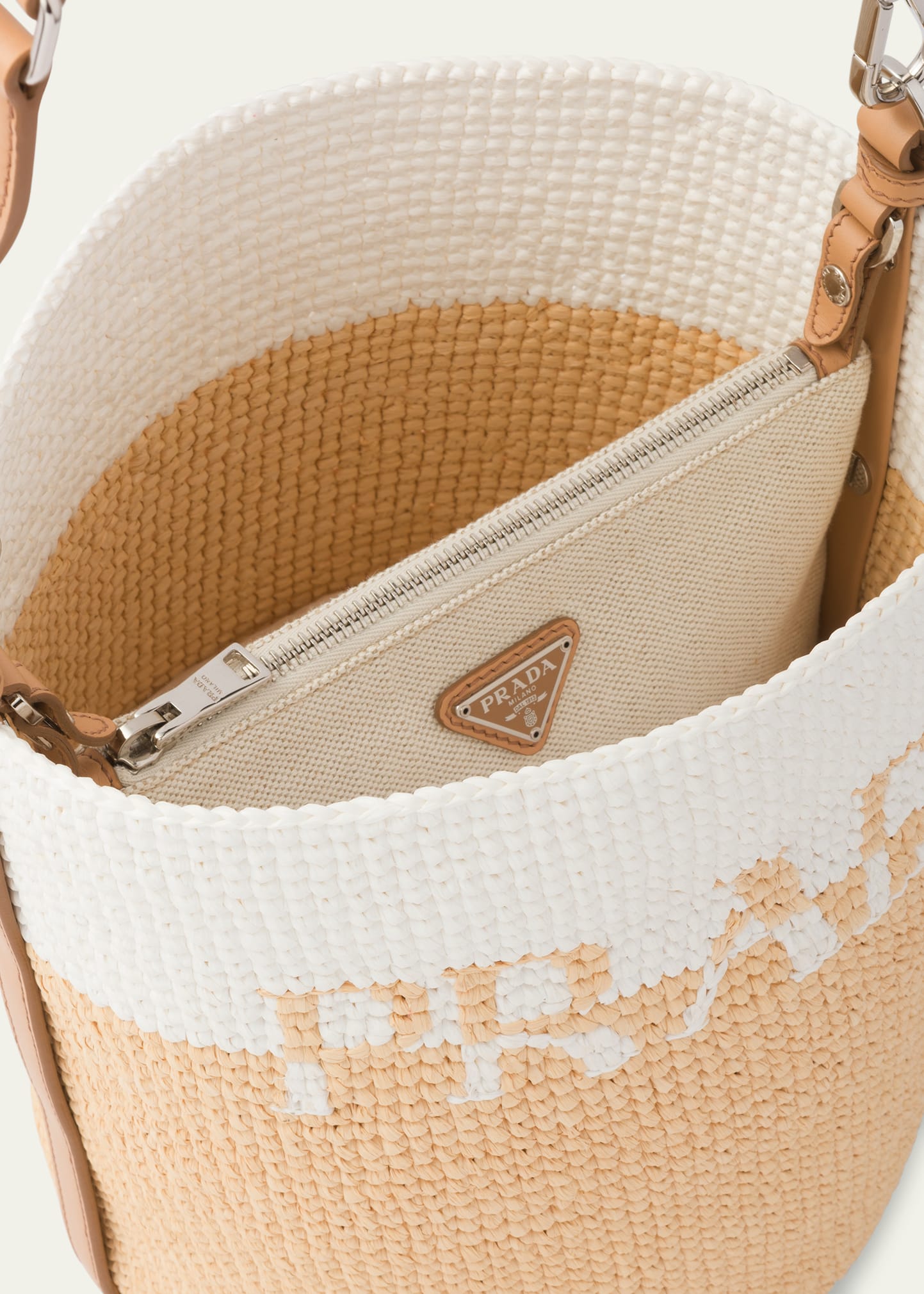 Prada Logo Two-Tone Straw Bucket Bag - Bergdorf Goodman