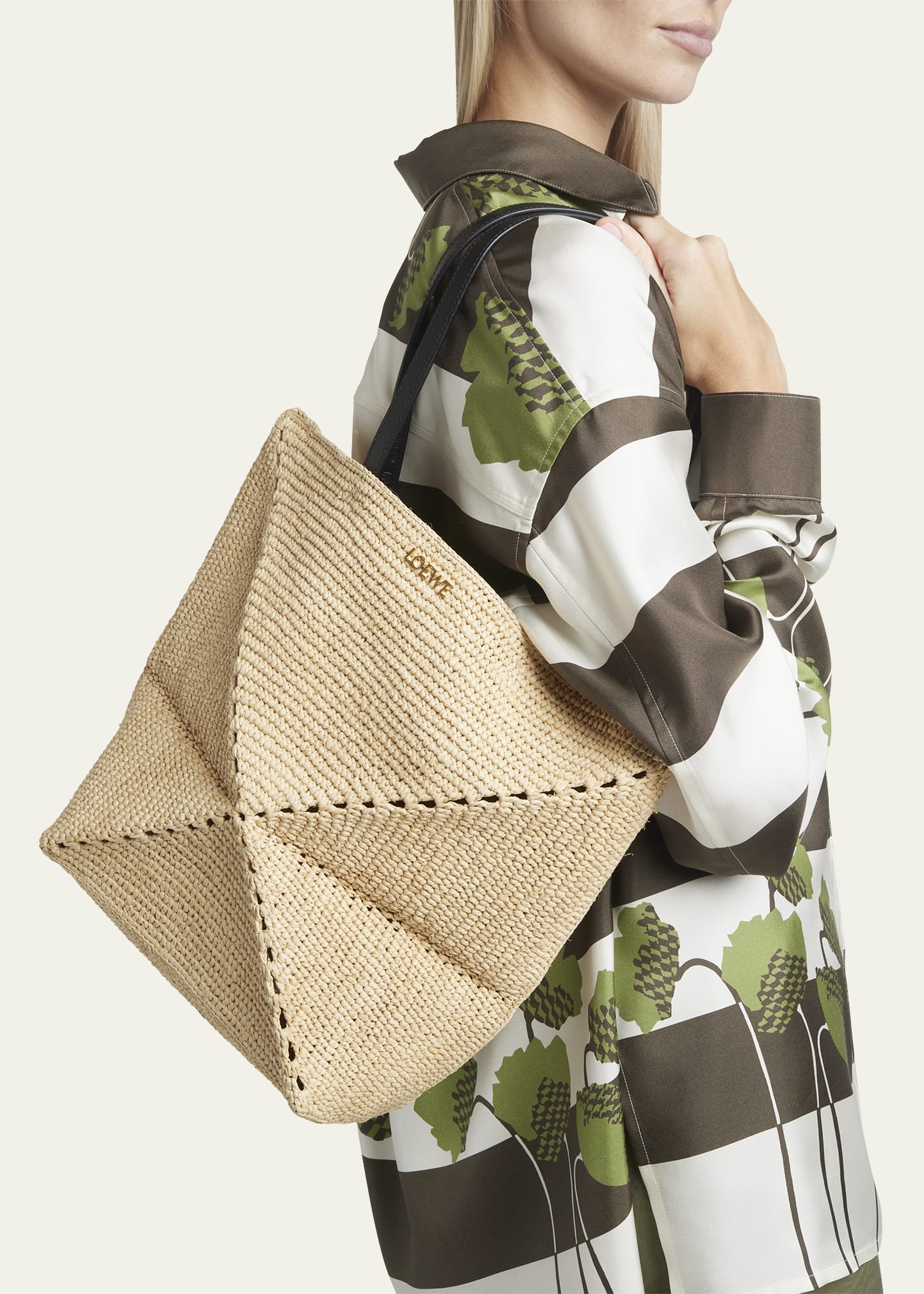 Loewe x Paula's Ibiza Medium Puzzle Fold Tote Bag in Raffia