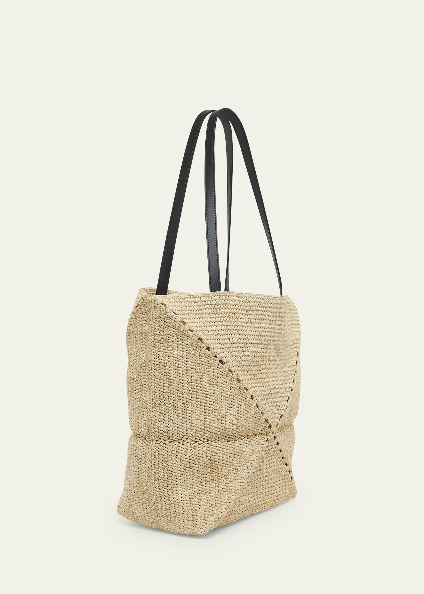 【Loewe Paula's Ibiza】「パズルフォールドXL」トートバッグ LOEWE + Paula's Ibiza Puzzle XL Leather-Trimmed Raffia Tote