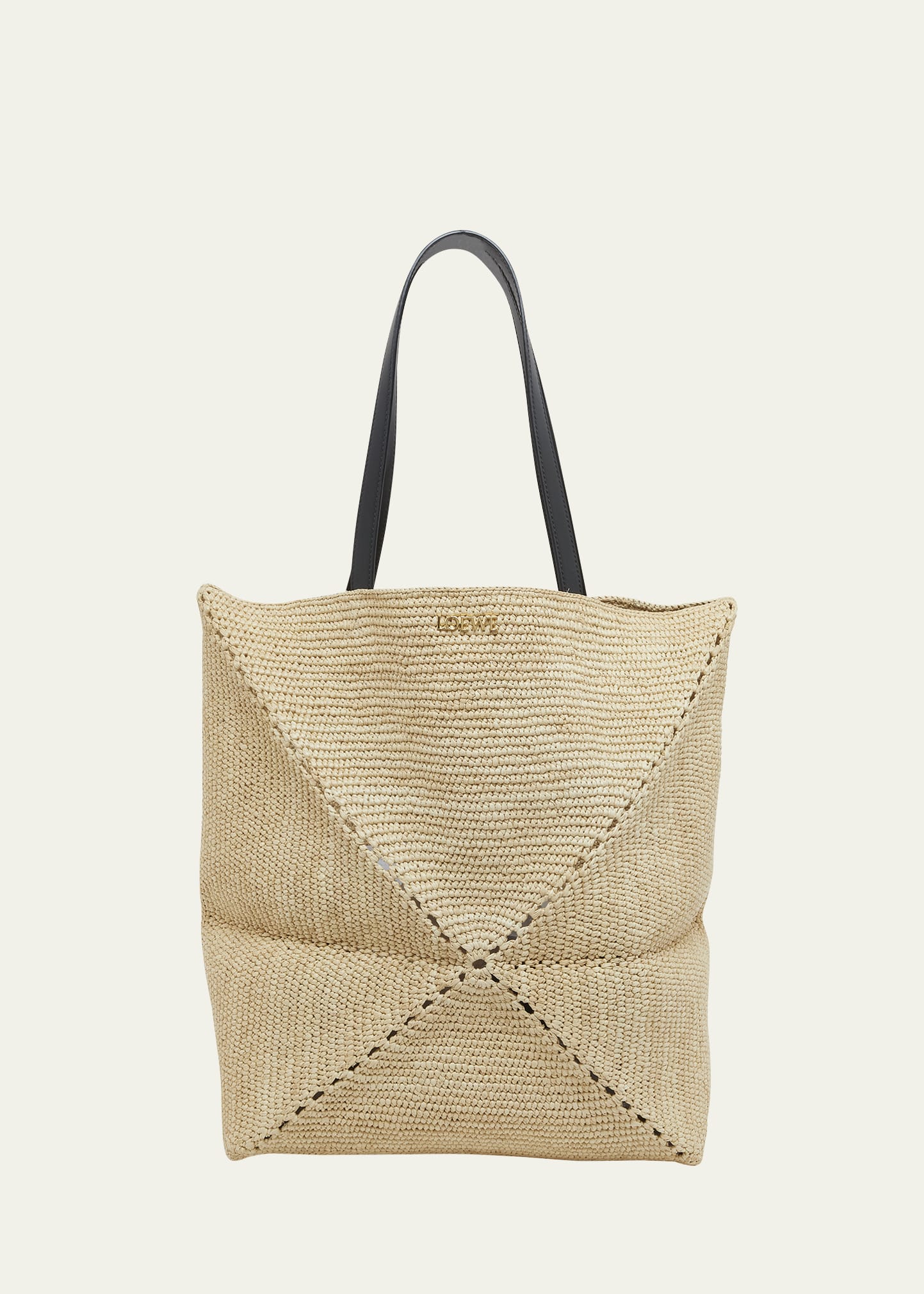 トートバッグ LOEWE A779G50X37 PUZZLE FOLD TOTE M IN RAFFIA Medium Puzzle Fold tote in raffia Beige - LOEWE