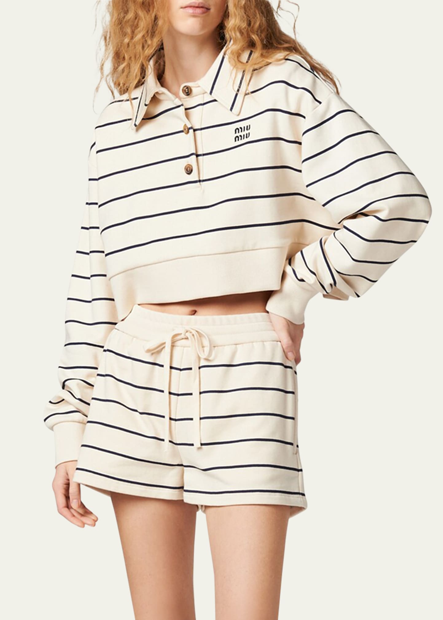 Tシャツ・カットソー Miu Miu Cropped Polo T-Shirt With Horizontal Stripes Miu Miu Stripe Polo Cropped Shirt - Bergdorf Goodman
