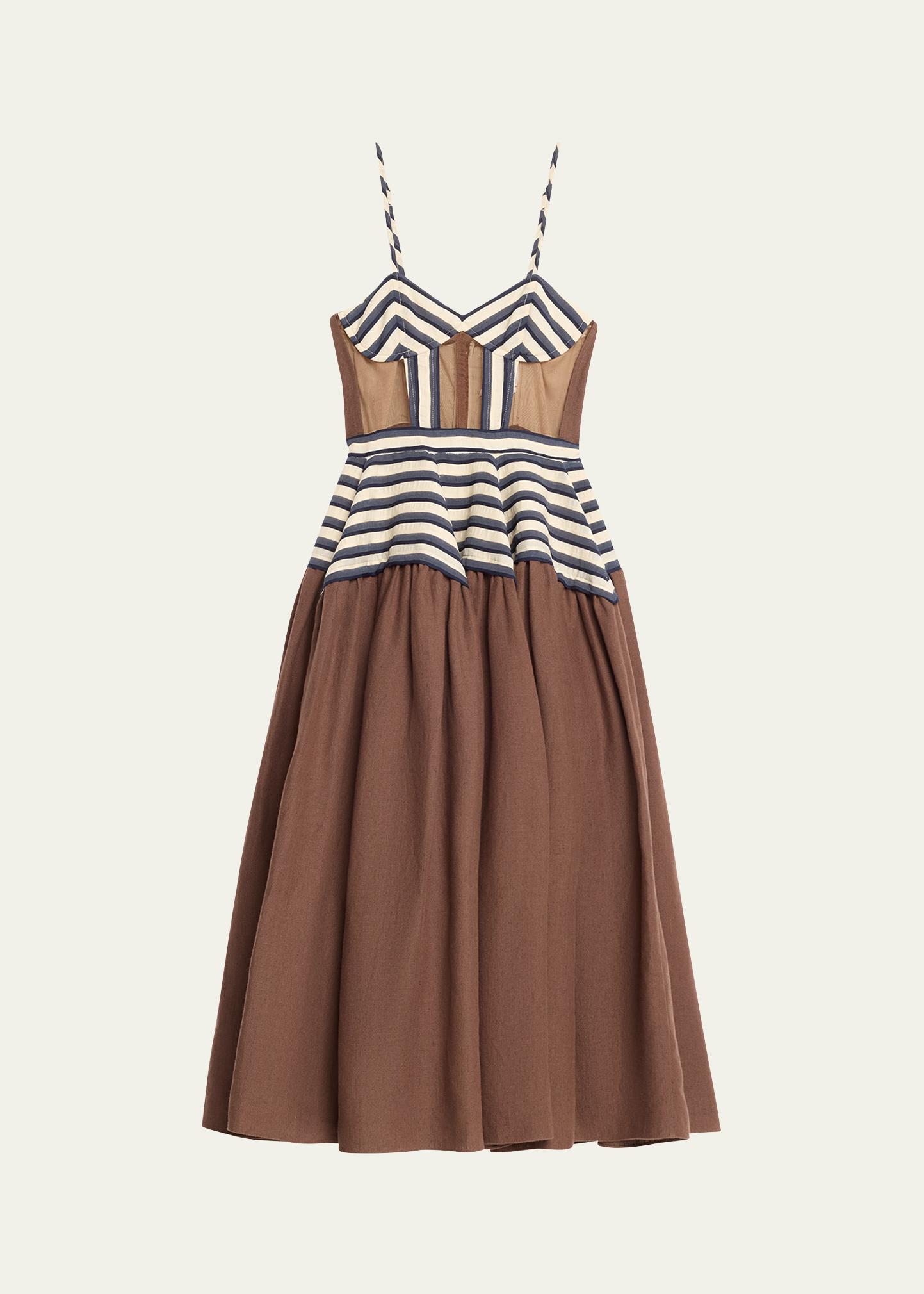 rosie assoulin golden afternoon striped linen midi dress Wedding Party Guest Dresses