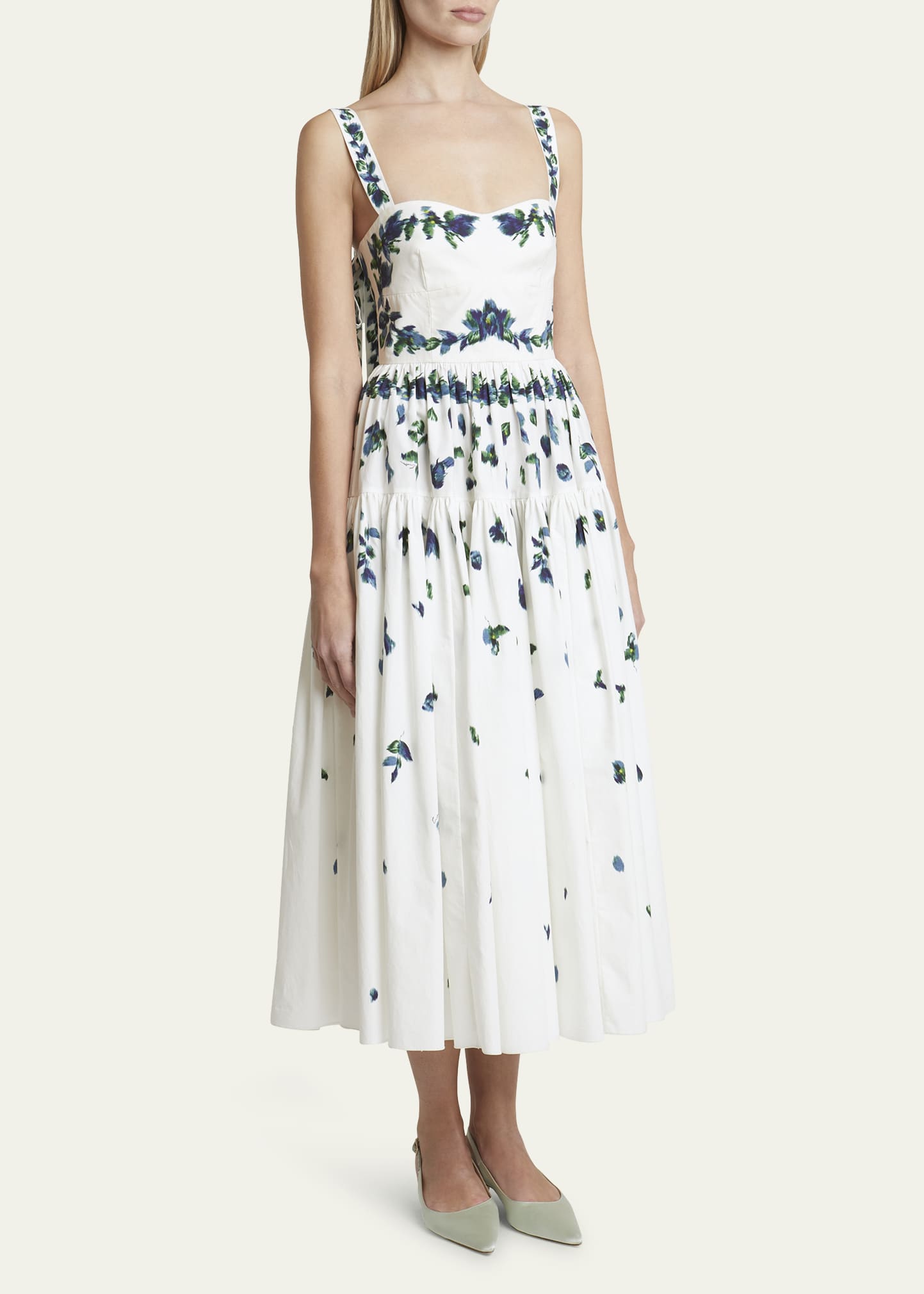 Erdem Bow-Strap Tiered Fit & Flare Midi Dress - Bergdorf Goodman