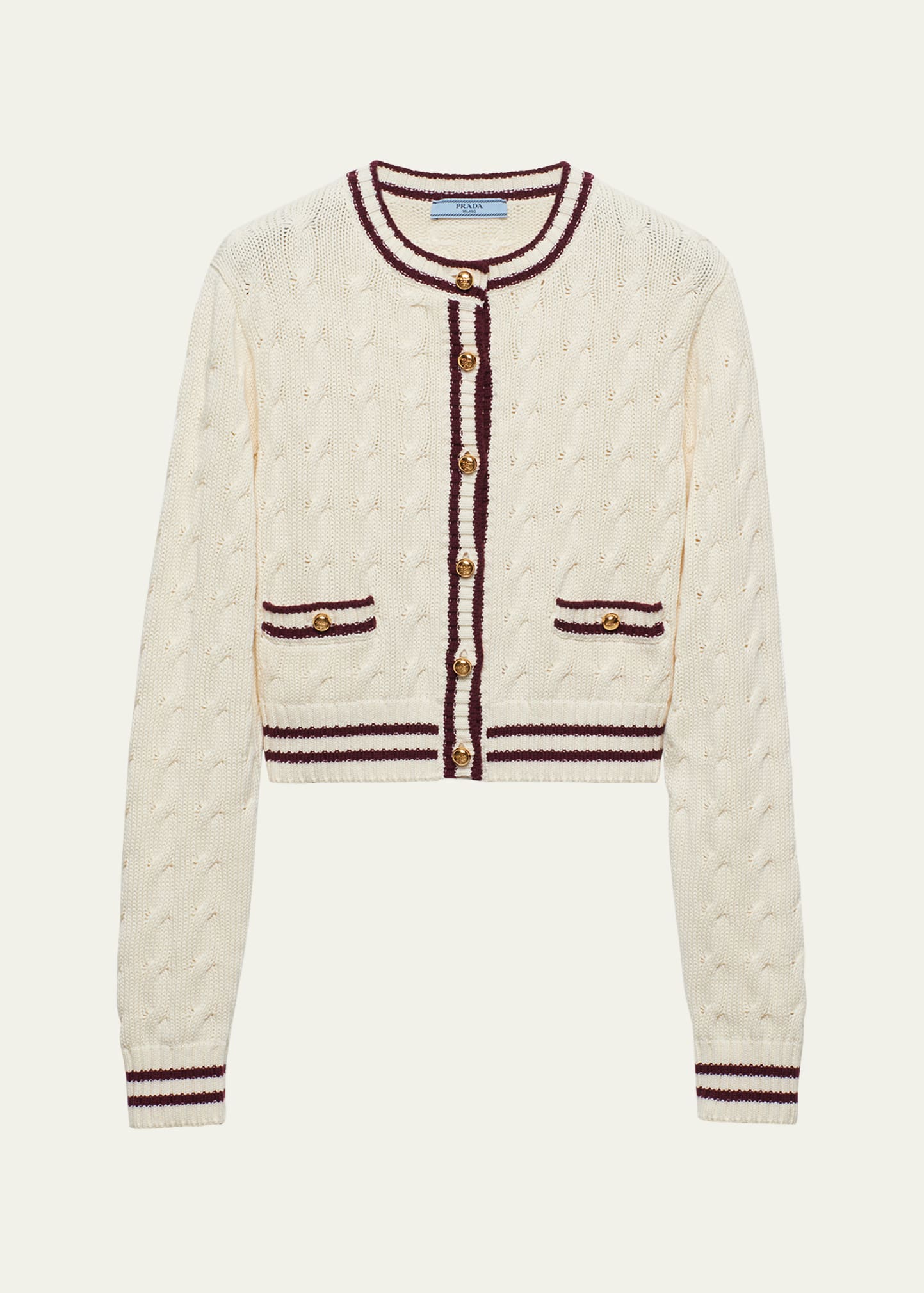 Prada Contrast Trim Cable-Knit Cardigan - Bergdorf Goodman