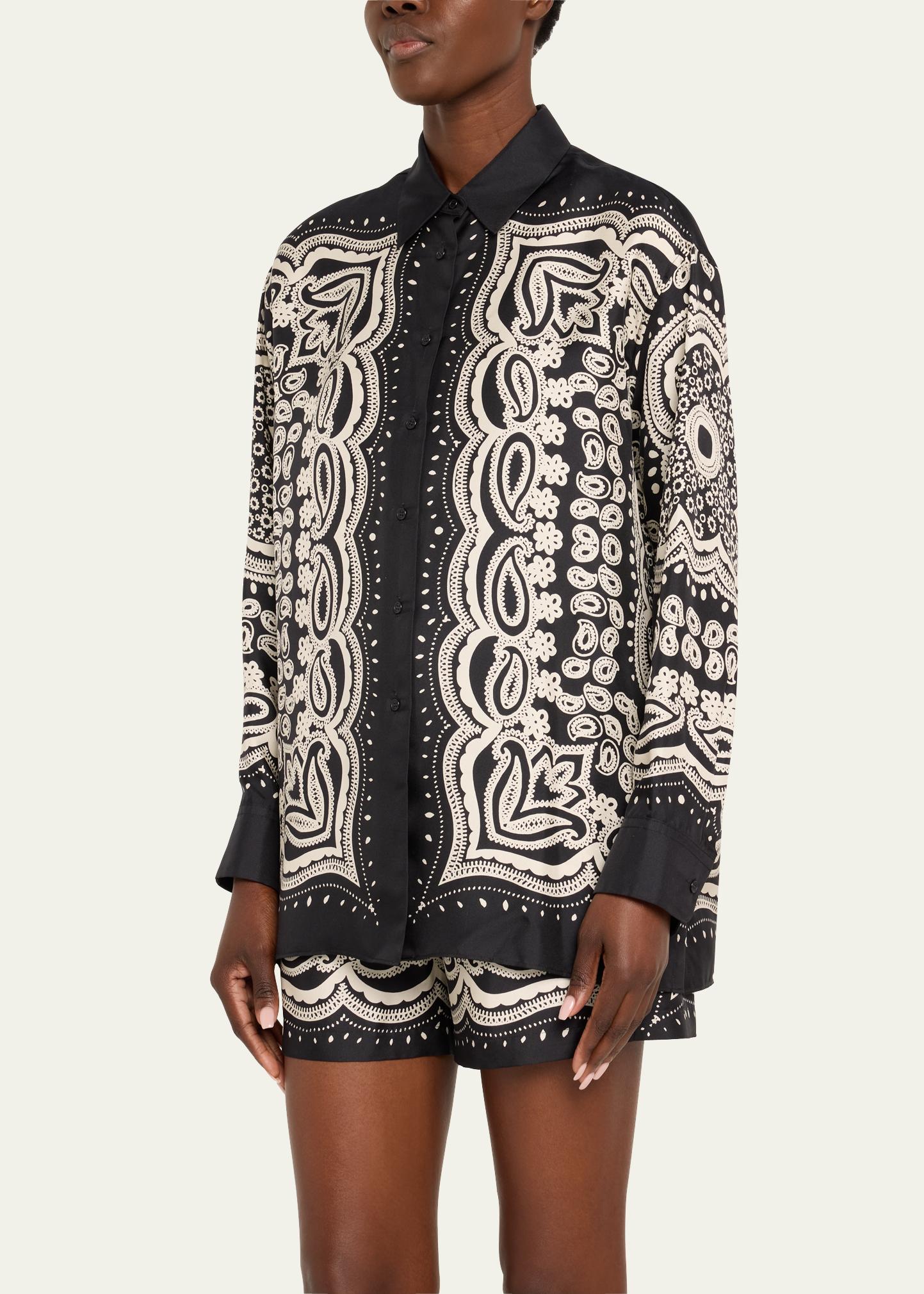 Nili Lotan Alfie Bandana-Print Silk Collared Shirt - Bergdorf Goodman