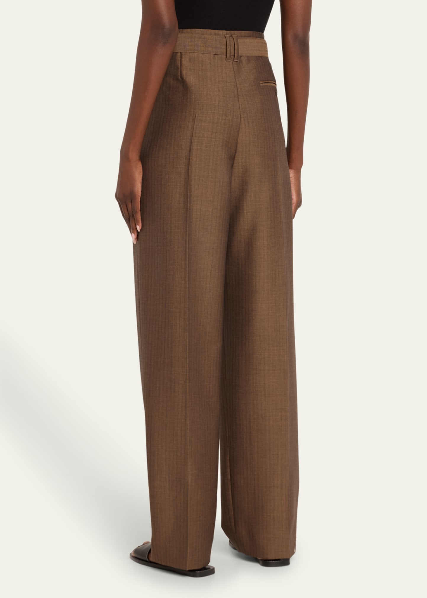 パンツ eaphi WOOL BELTED PANTS (size1) CIDER Houndstooth High Waist Belted Wide Leg Trousers: Green