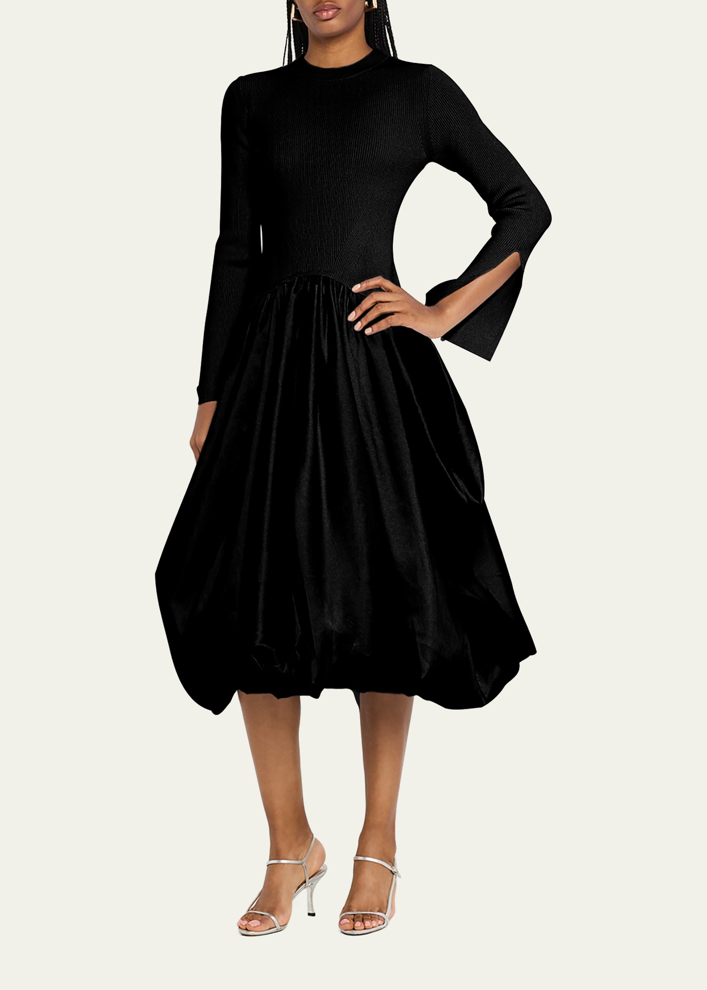 SIMKHAI Kenlie Mixed Media Bubble Midi Dress - Bergdorf Goodman
