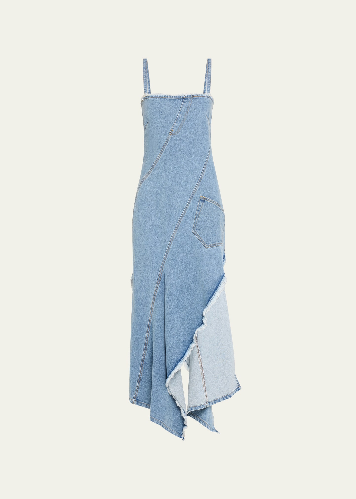 Monse Twisted Denim Raw Trim Asymmetric Dress
