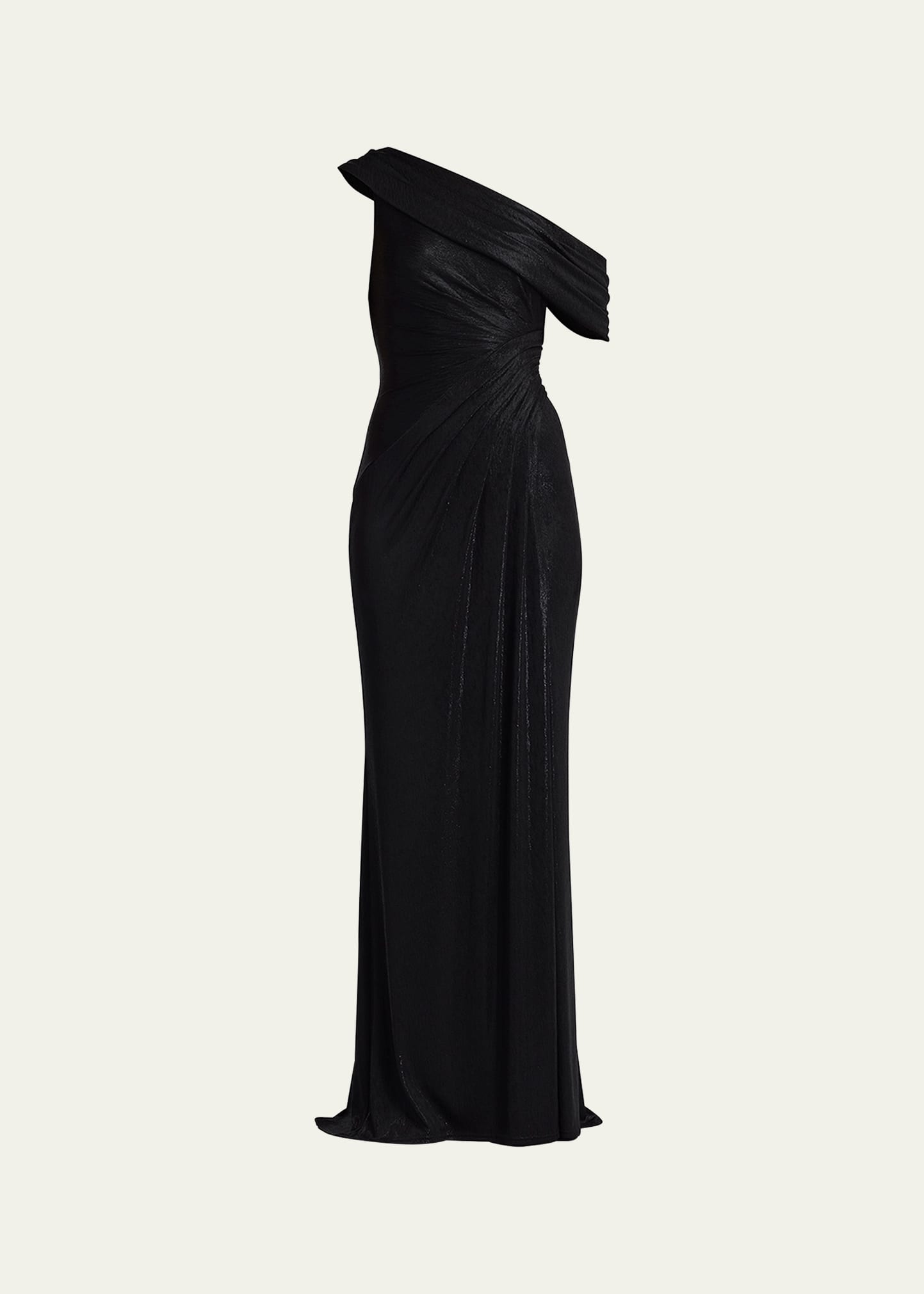 【Tadashi Shoji】LEARY DRAPED ONE-SHOULDER GOWN ブラック TADASHI SHOJI Black Metallic Shimmer Jersey Leary Draped One