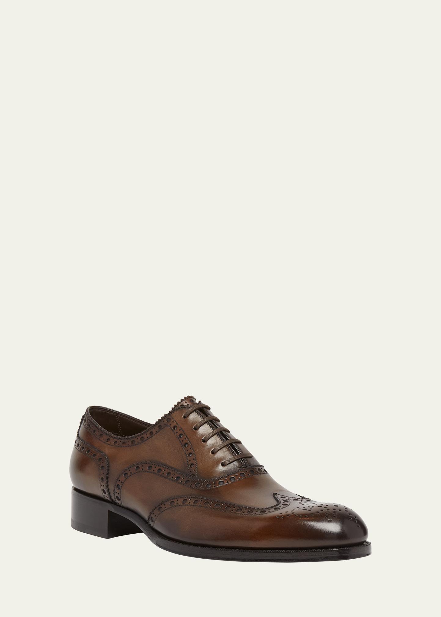 Tom Ford Black & Gray Antiqued Calf Leather Wingtip Balmoral Brogues 9 T Alden 903 Black Leather Hampton Wingtip Oxford Dress Shoes  main image 4