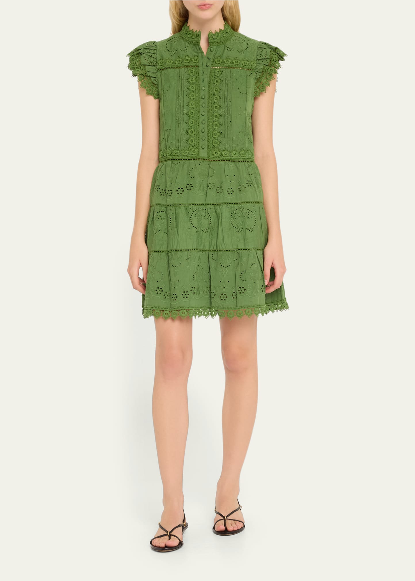 ALICE + OLIVIA Marina Tiered Embroidered Mini Dress - Bergdorf Goodman
