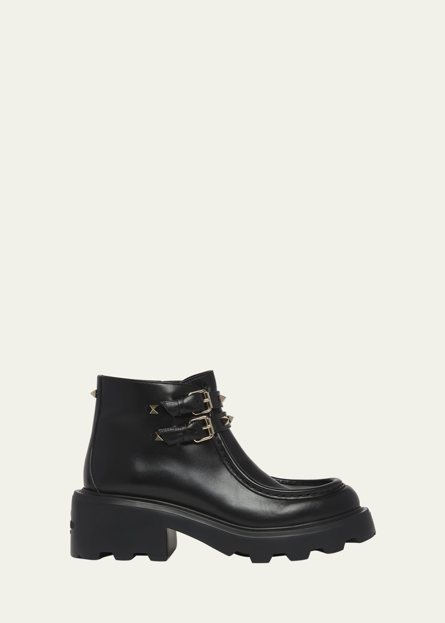 Valentino Garavani Rockstud Leather Dual-Buckle Ankle Boots