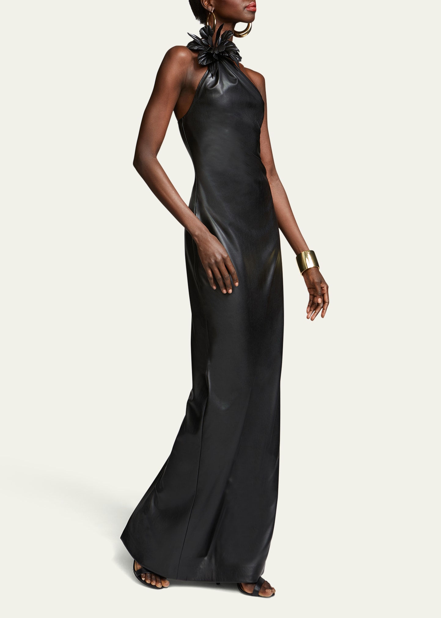 halston leather dress Halston Rhia One-Shoulder Faux Leather Column Gown