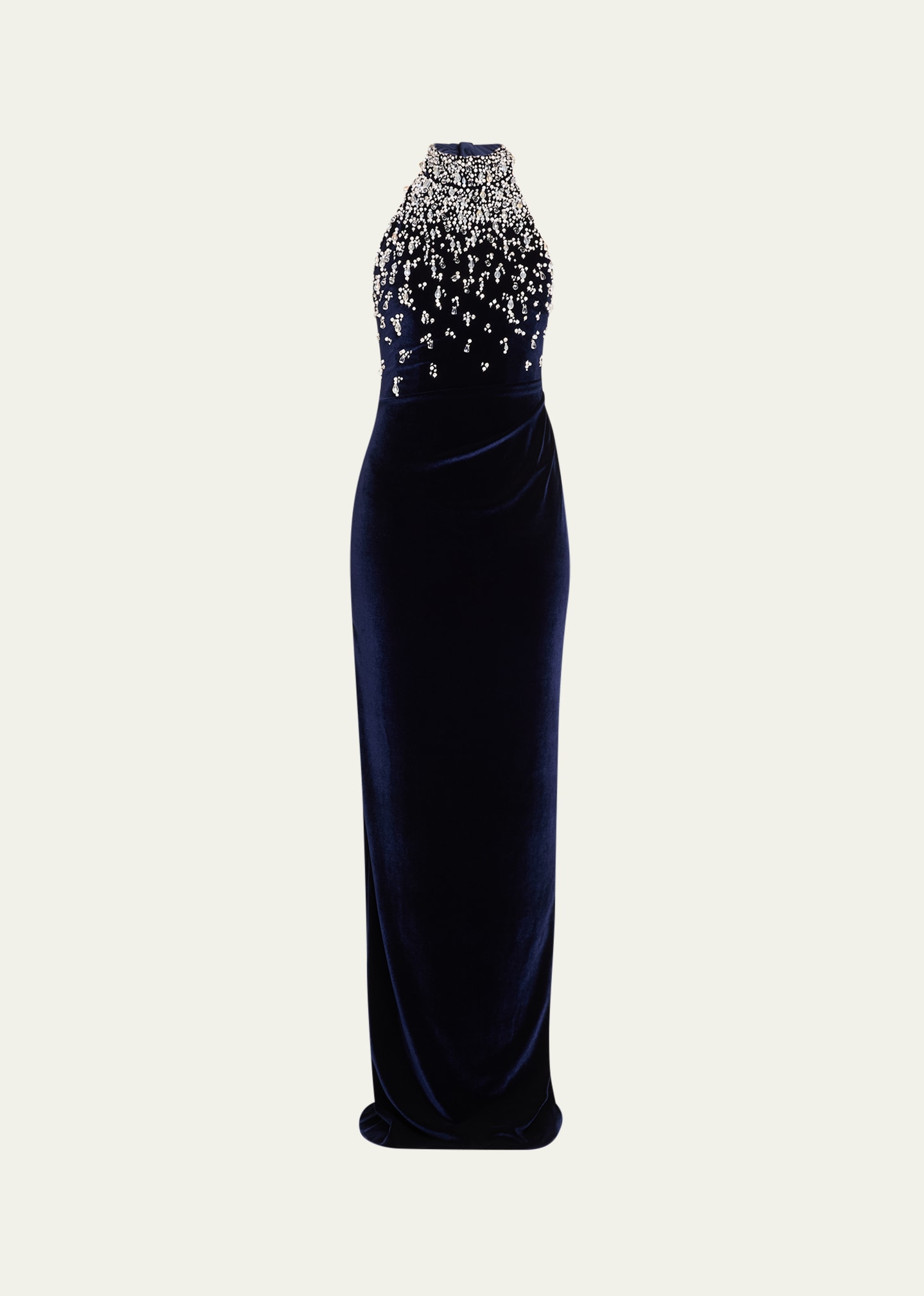 blue velvet halter dress Twist Front Velvet Halter Gown 4 / OCEAN