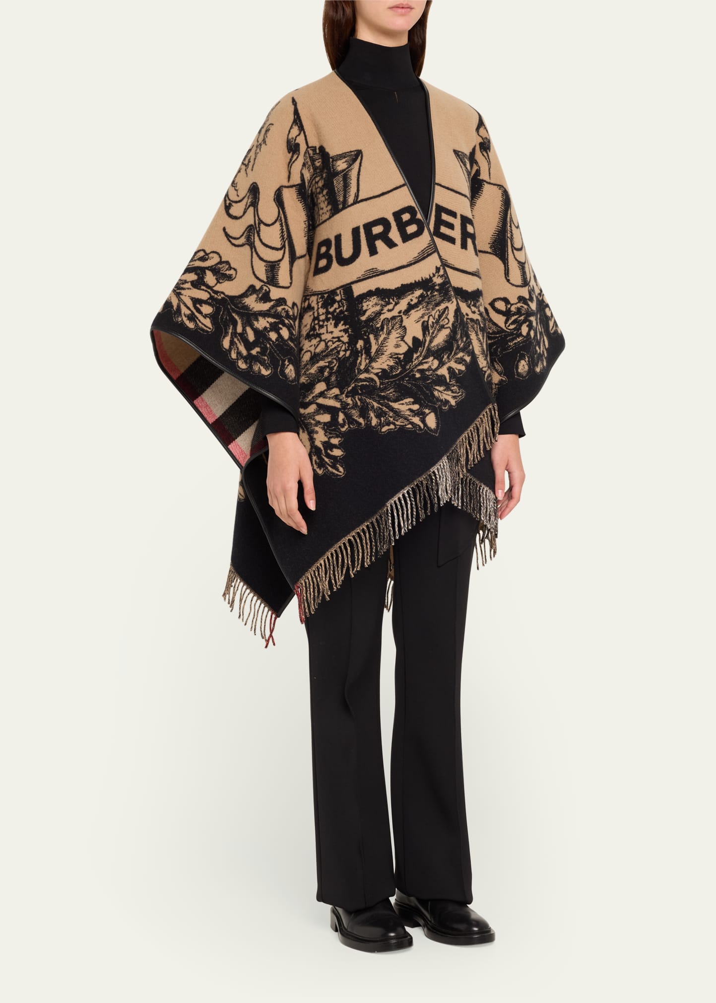 Burberry Gallant Knight Wool Cape With Leather Trim - Bergdorf Goodman