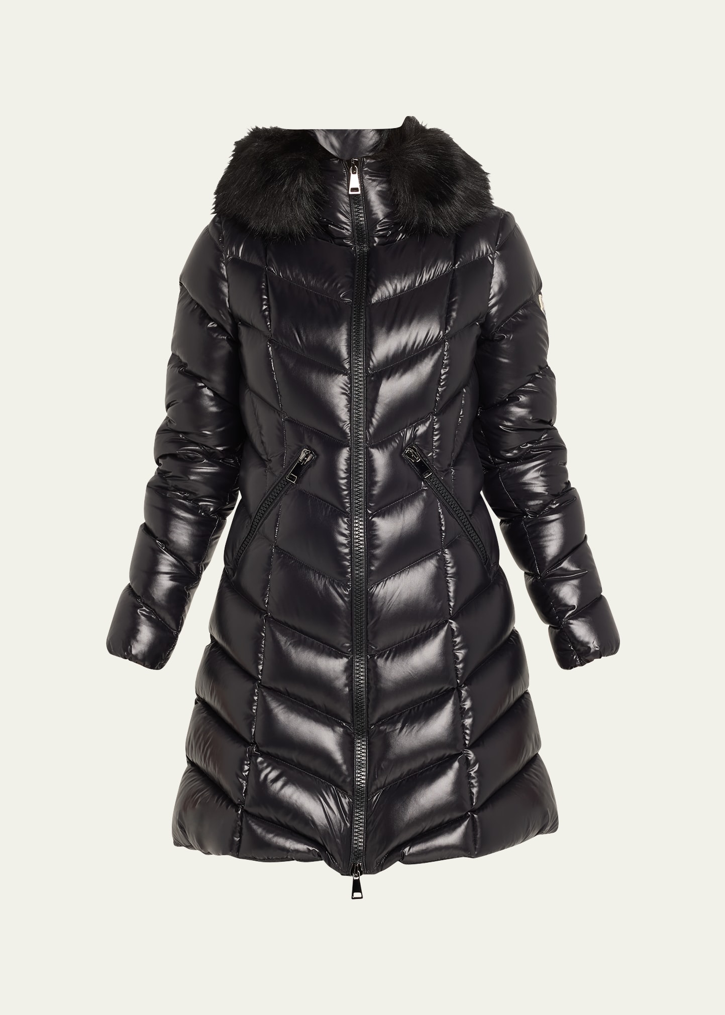 Moncler Fulmarus Faux Fur-Trimmed Hooded Long Down Jacket