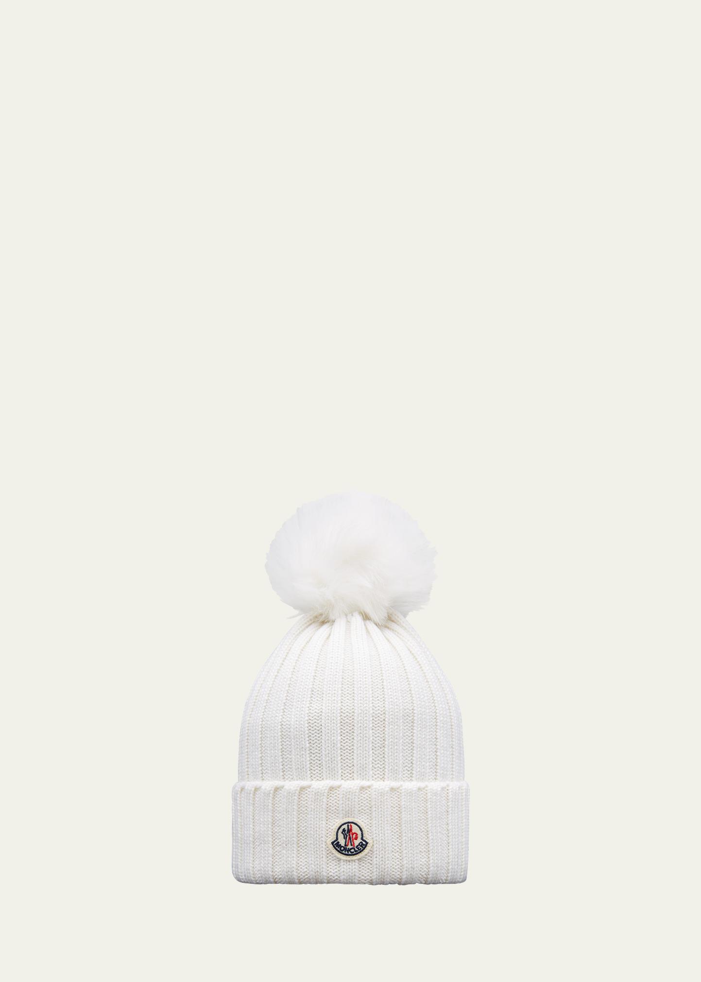 Moncler Fur Pom Pom Knit Beanie Hat White Wool Beanie with Pom Pom - Hats & Beanies for Women  main image 3