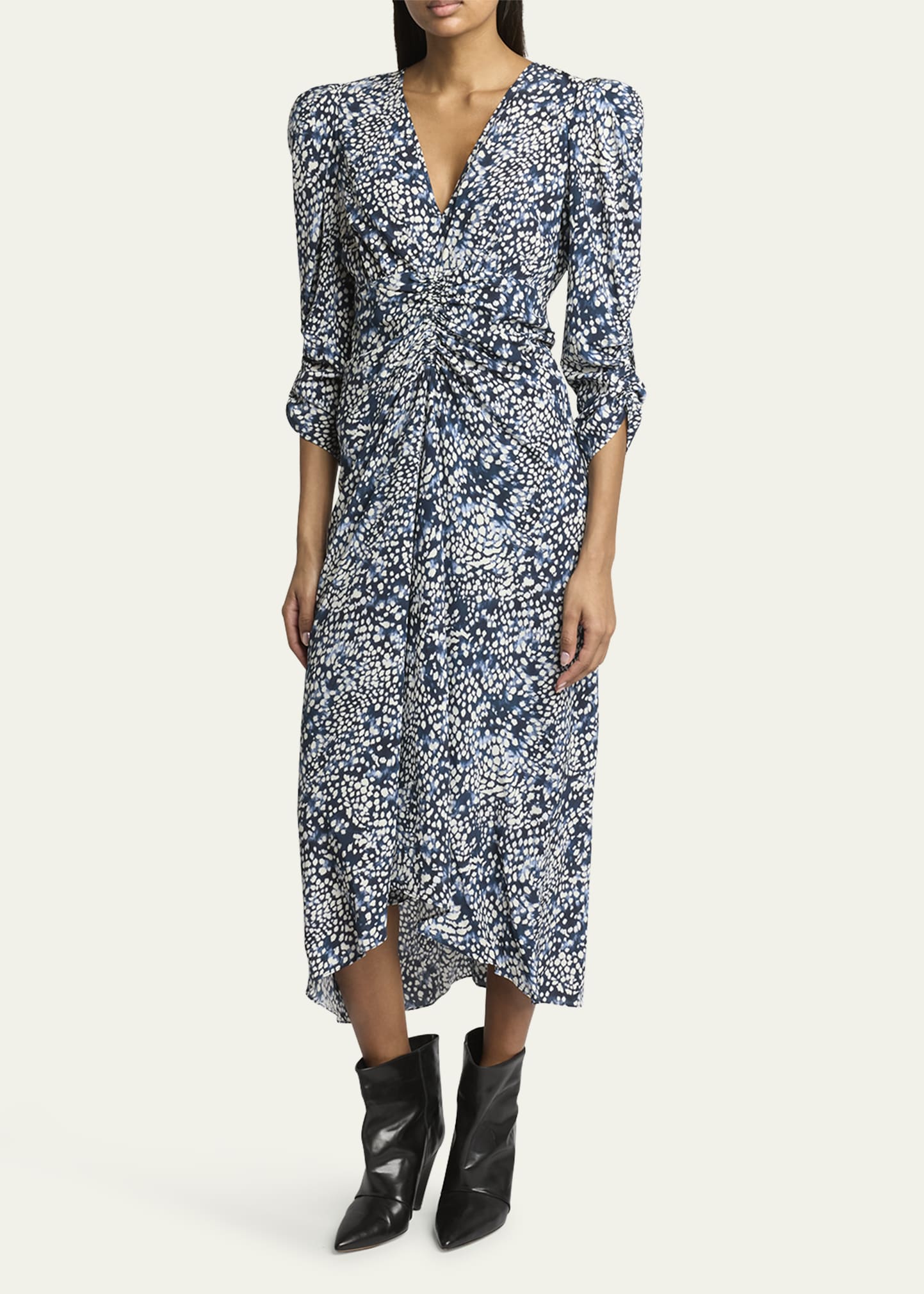 Isabel Marant Albini Ruched Floral-Print Midi Dress - Bergdorf Goodman