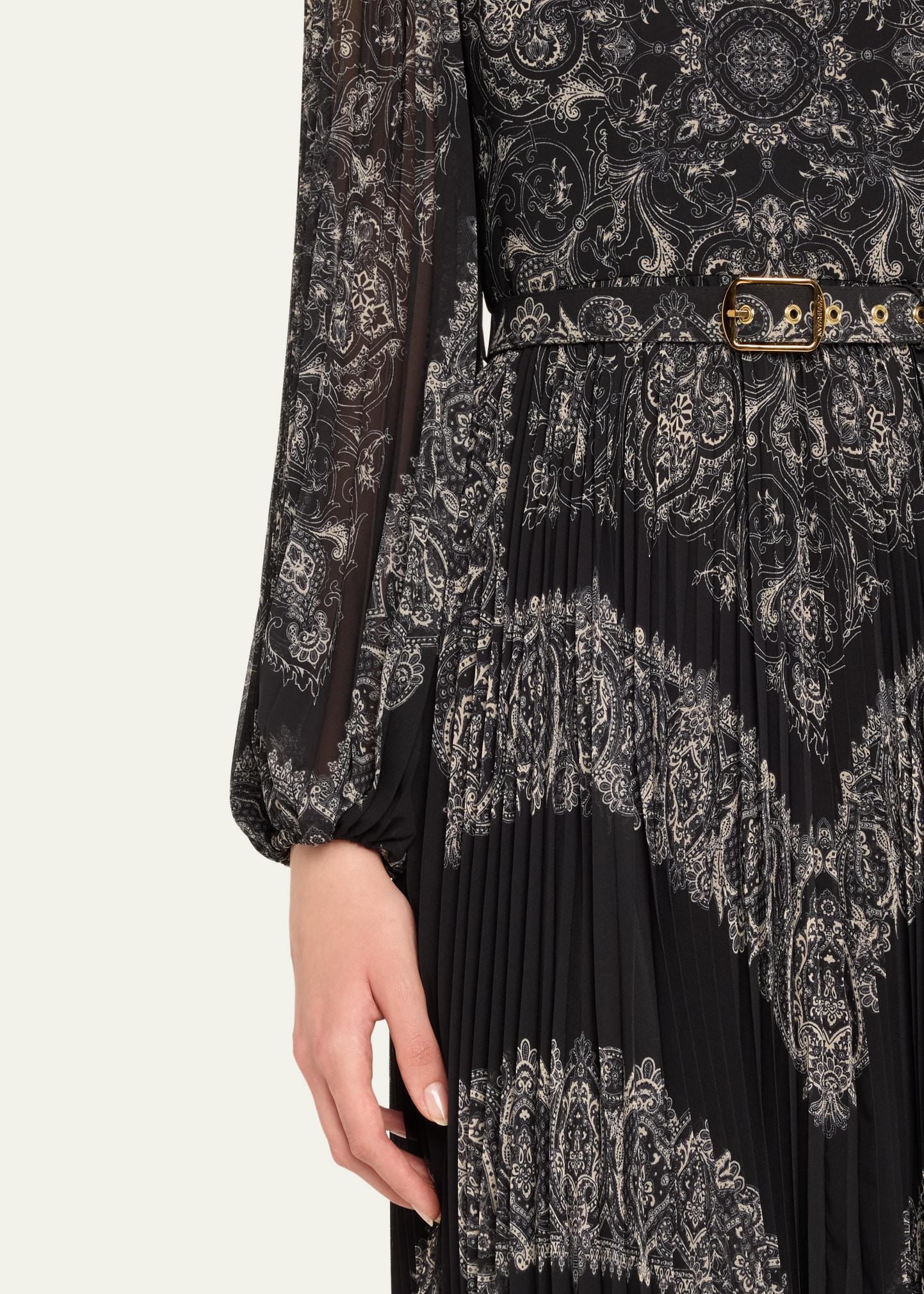 knee length dresses for ladies Sunray Long Sleeve Midi Dress Black Paisley main image 0