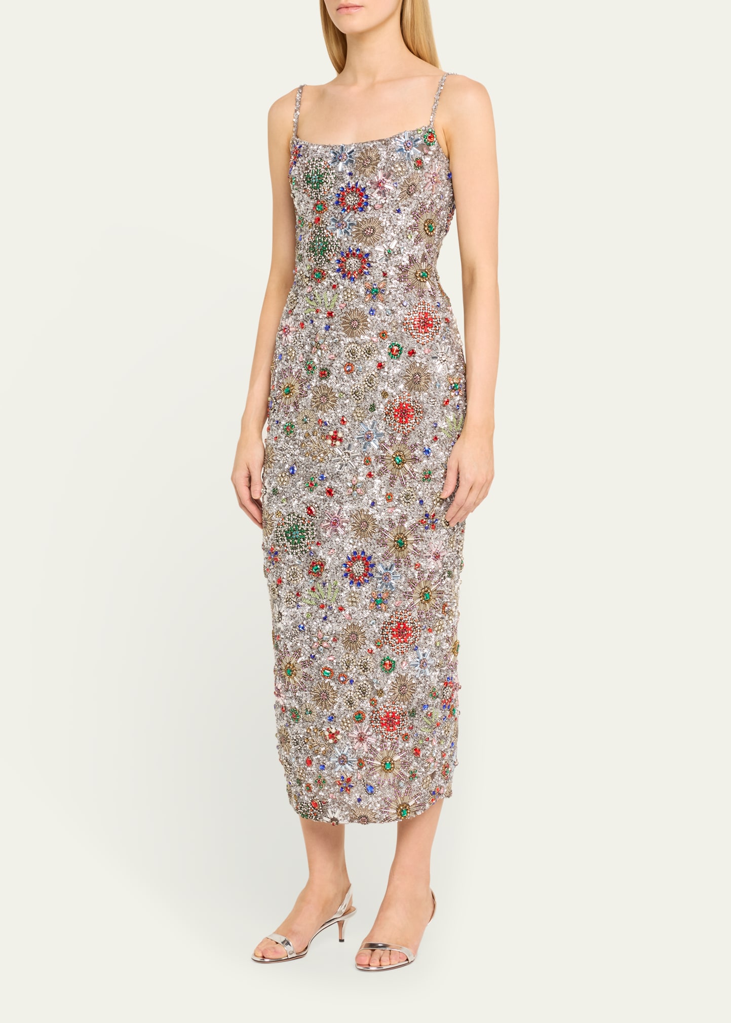 rachel gilbert kori sequined crystal midi dress Rachel Gilbert Kori Sequined Crystal Midi Dress