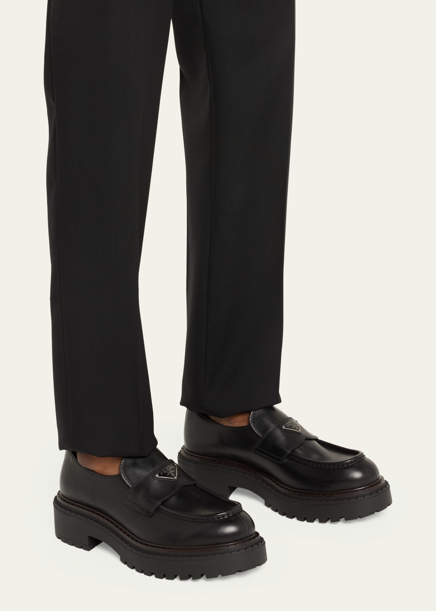 Prada Men's Double Chocolate Leather Penny Loafers Bergdorf Goodman