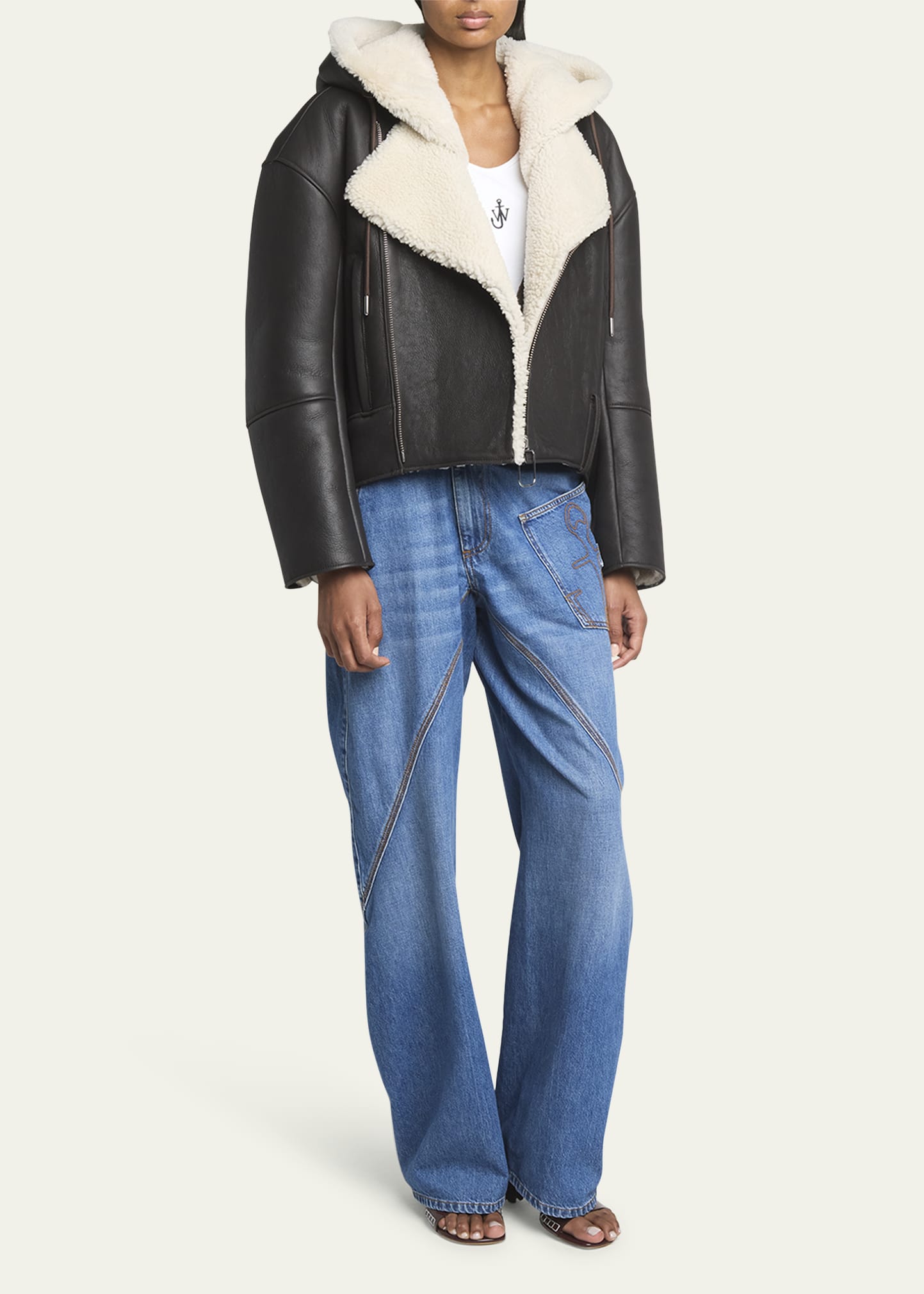 JW Anderson Shearling Hooded Leather Biker Jacket - Bergdorf Goodman