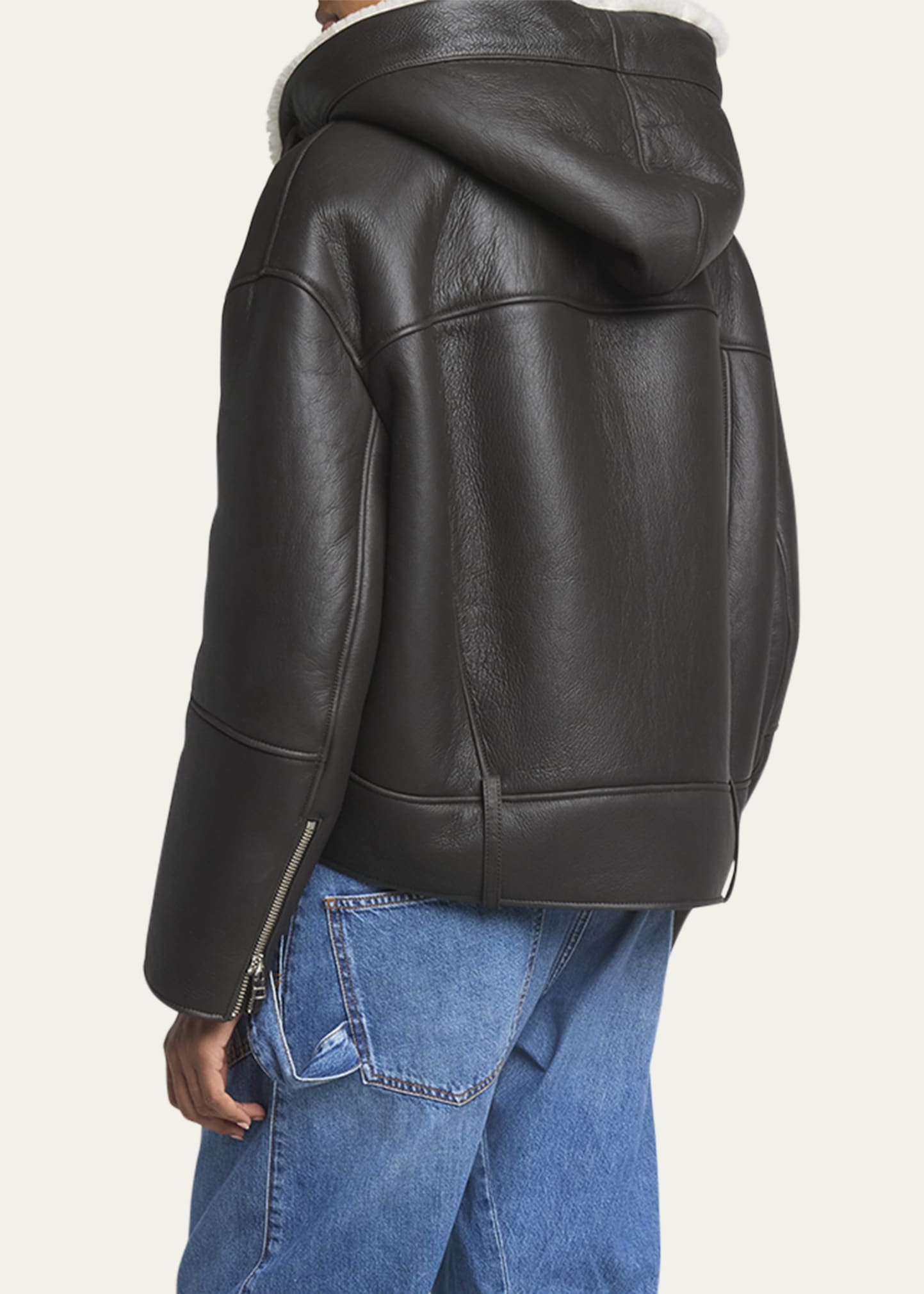 JW Anderson Shearling Hooded Leather Biker Jacket - Bergdorf Goodman