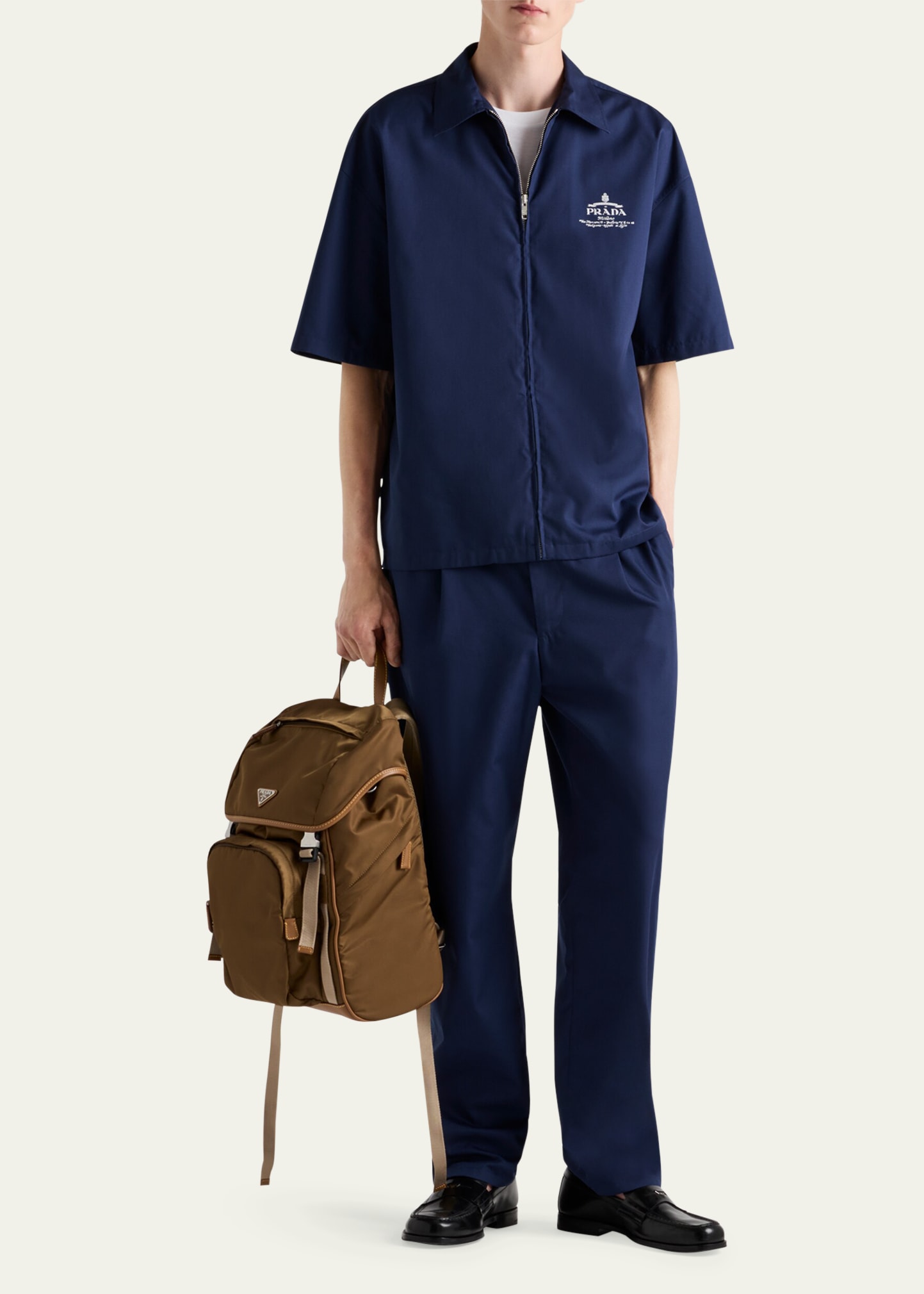 Prada Men's Poplin Archive Logo Pants - Bergdorf Goodman