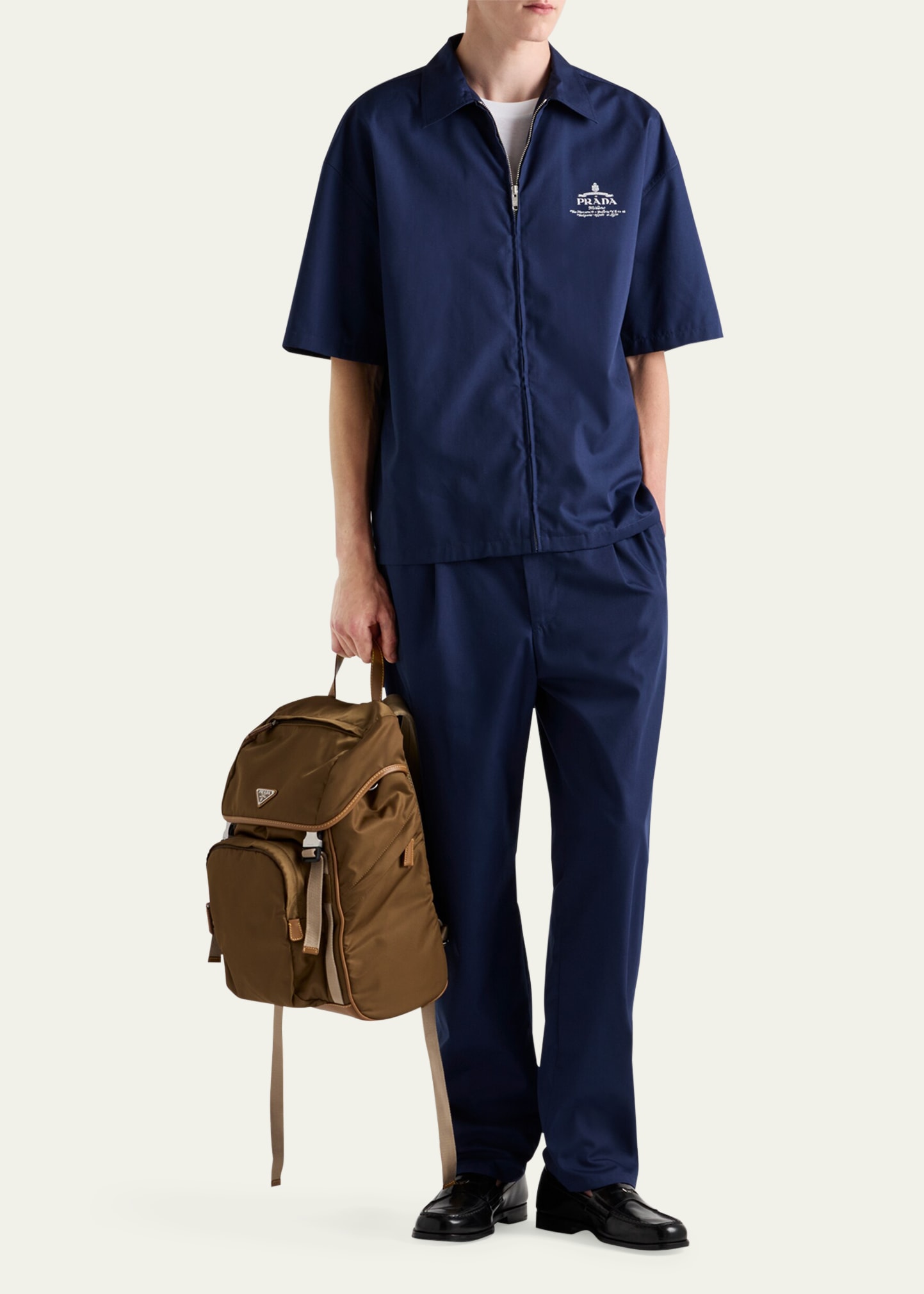 Prada Men's Poplin Archive Logo Full-Zip Shirt - Bergdorf