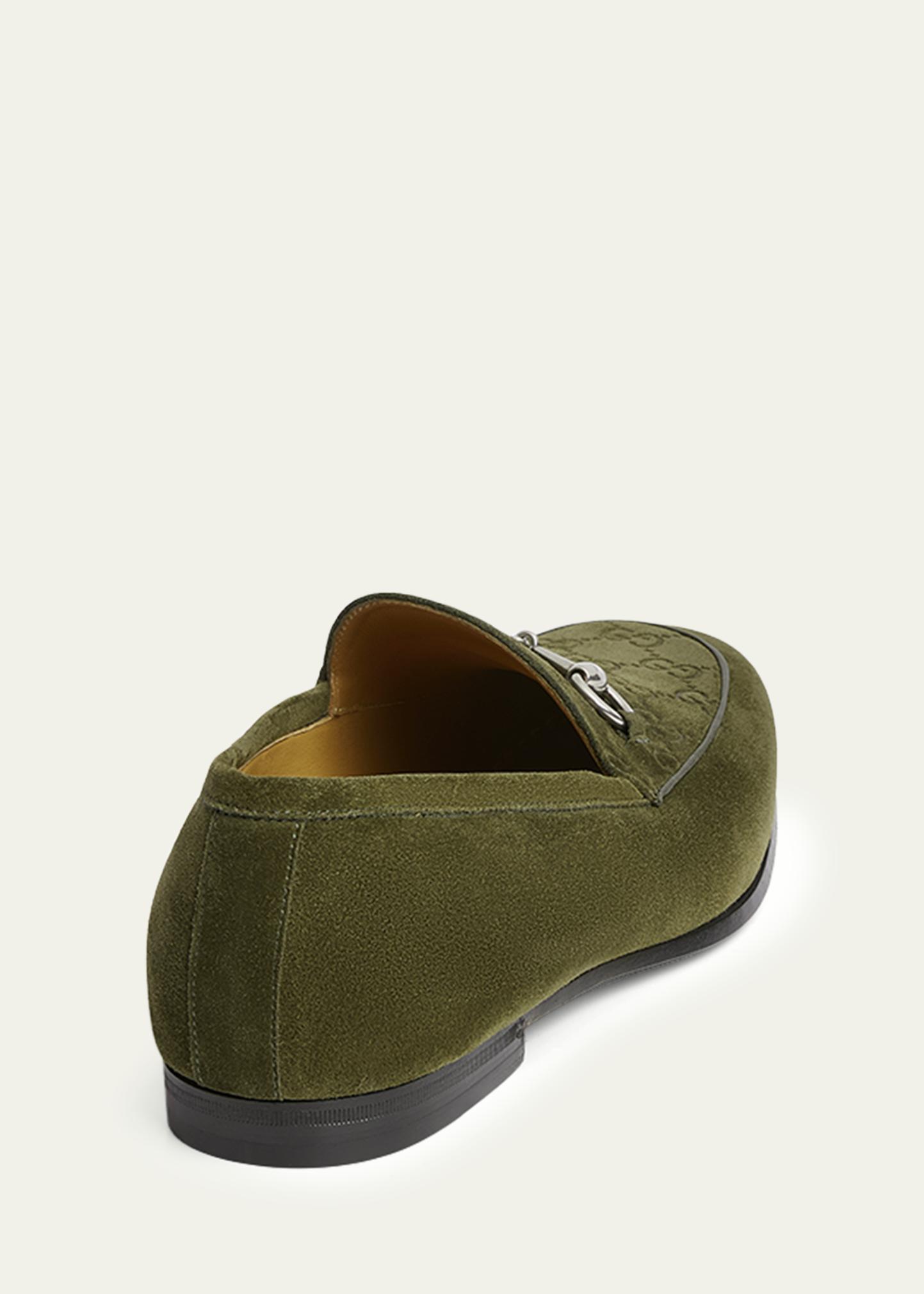 Gucci Olive Green Suede Loafers GUCCI Horsebit-Embellished Webbing-Trimmed Suede Loafers for  main image 3