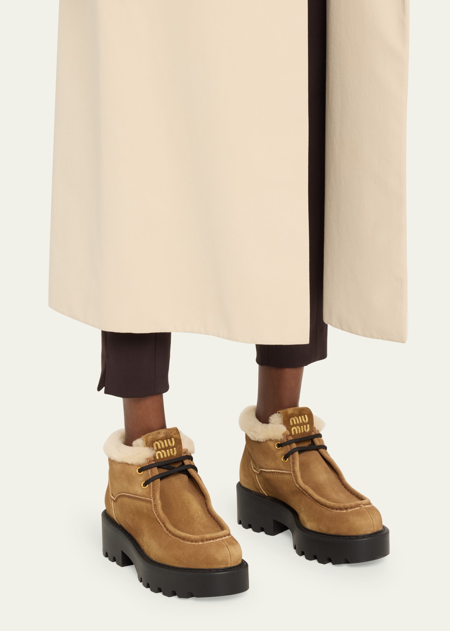 【MiuMiu】Leather boots with shearling Miu Miu Suede Shearling Lace-Up Chukka Booties - Bergdorf