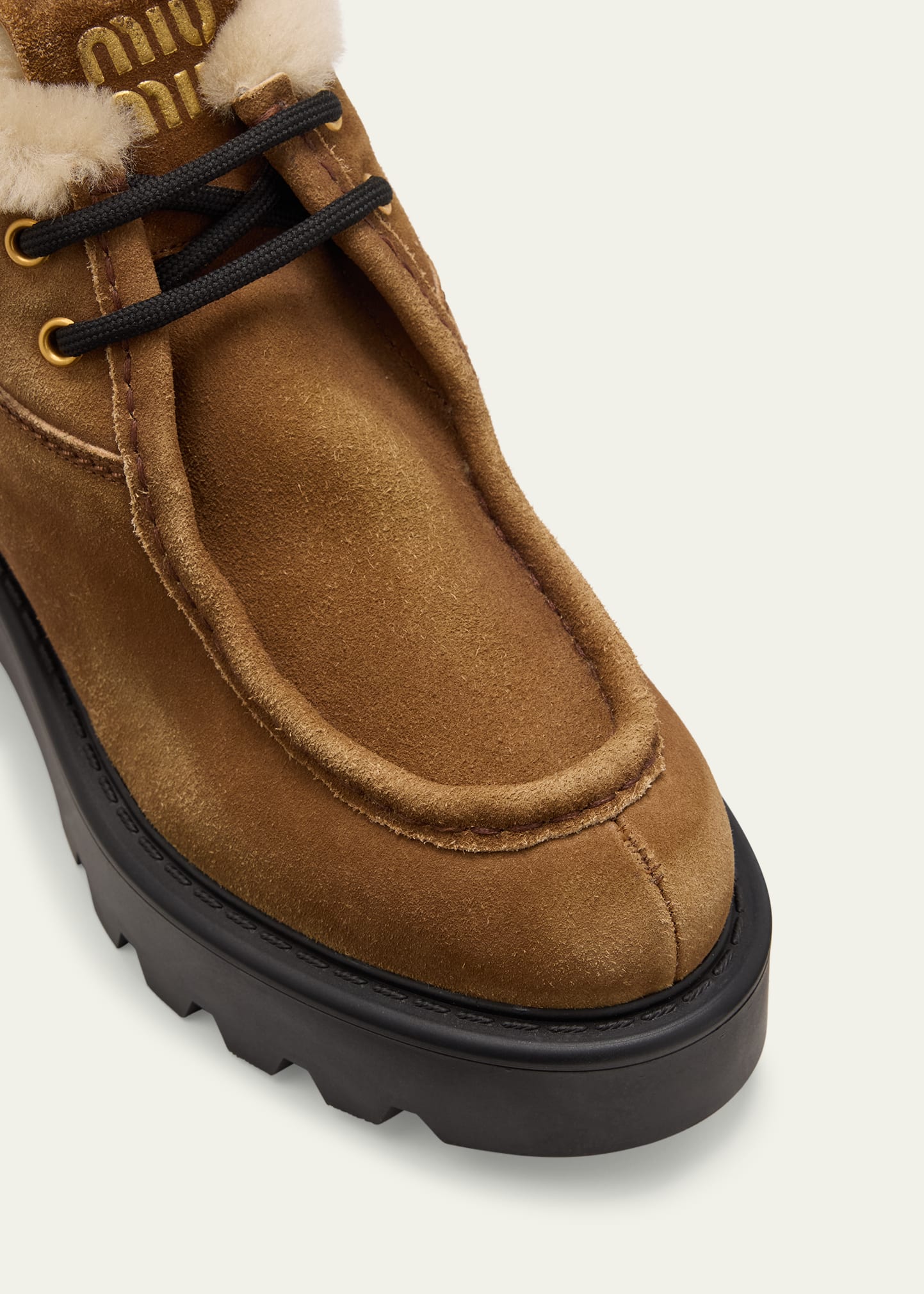 Miu Miu Suede Shearling Lace-Up Chukka Booties - Bergdorf Goodman