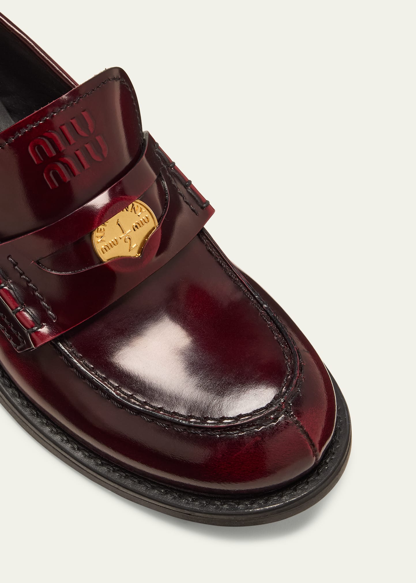 Miu Miu Leather Heeled Penny Loafers - Bergdorf Goodman