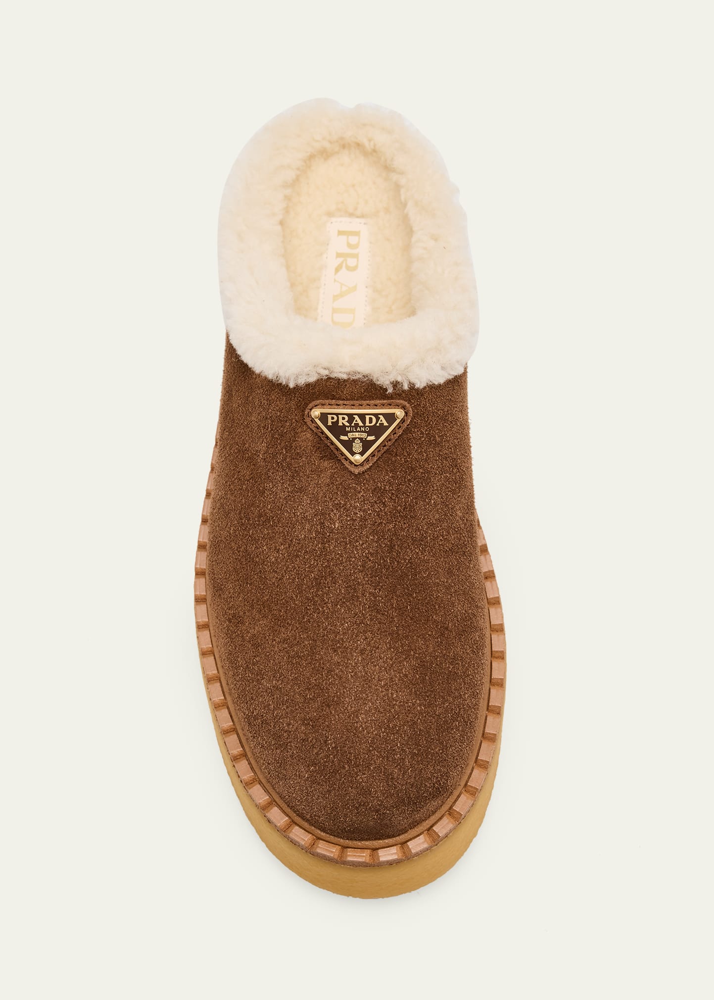 Prada ブラウン ベルベット ミュール Prada Suede Shearling Cozy Platform Mules - Bergdorf Goodman