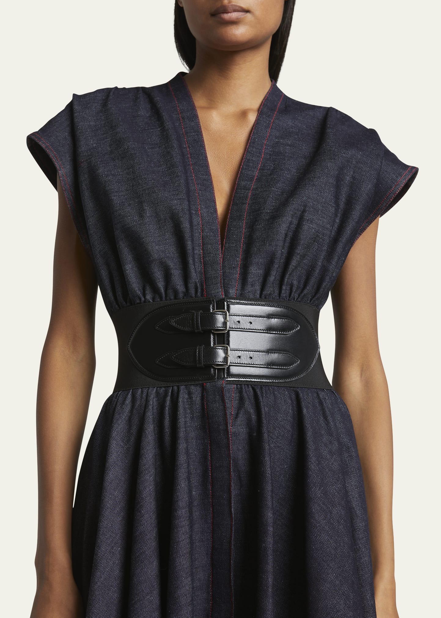 white christmas dresses Alaia Sculpt Denim Dress – Balardi main image 1
