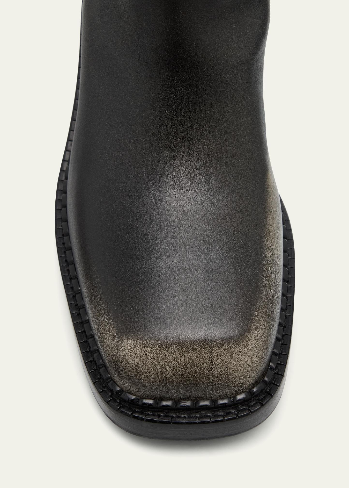 Prada Calf Leather Square-Toe Knee Boots - Bergdorf Goodman