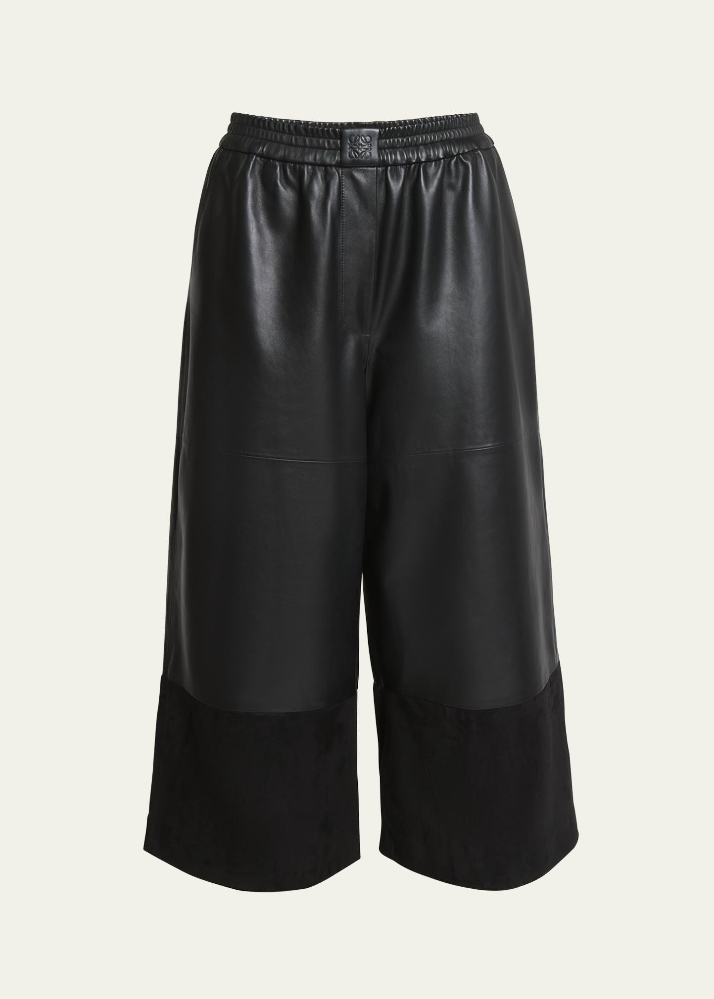 LOEWE Cropped Leather and Suede Trousers - Bergdorf Goodman