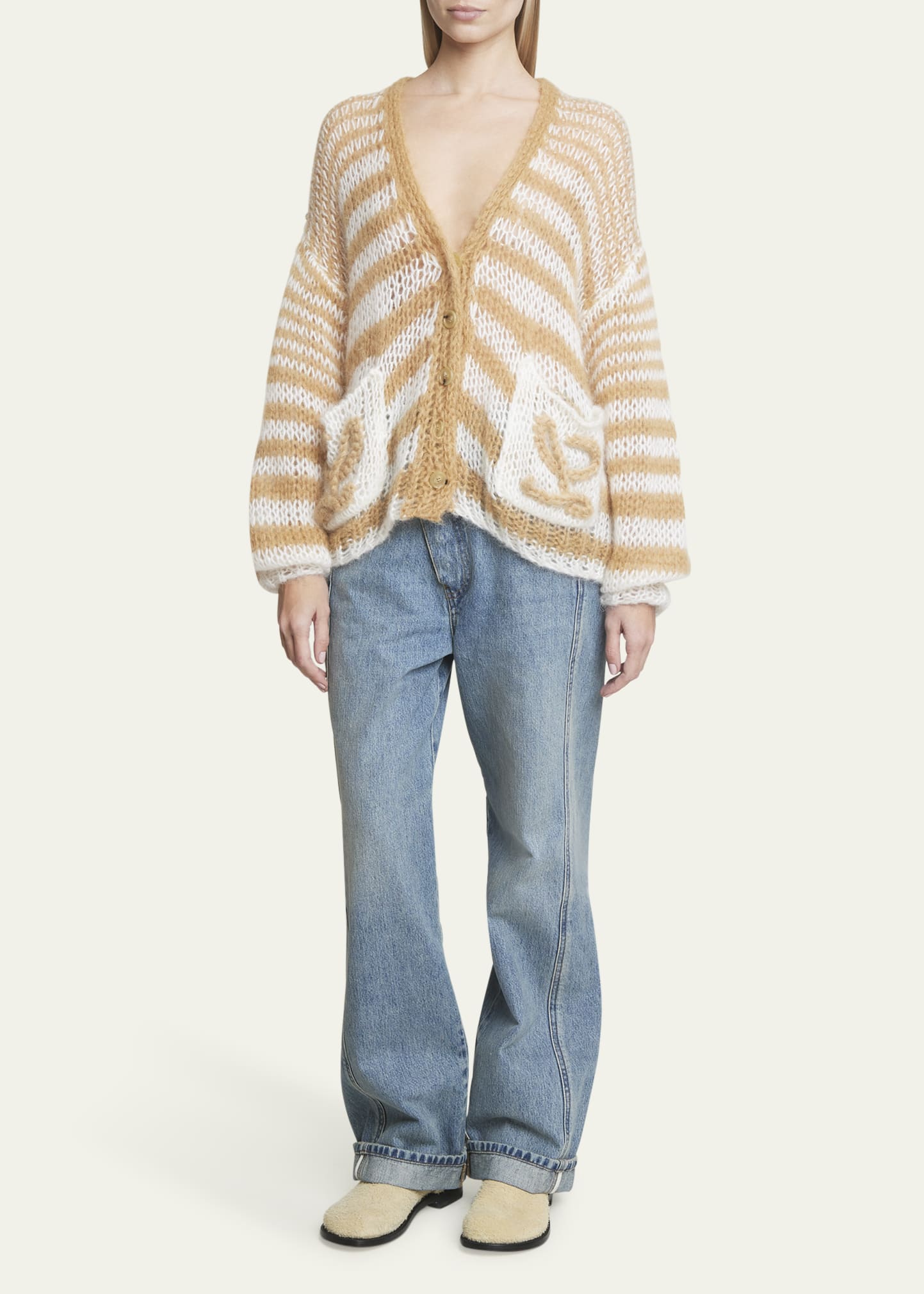 Loewe Stripe Anagram Embroidered Mohair Wool Cardigan - Bergdorf
