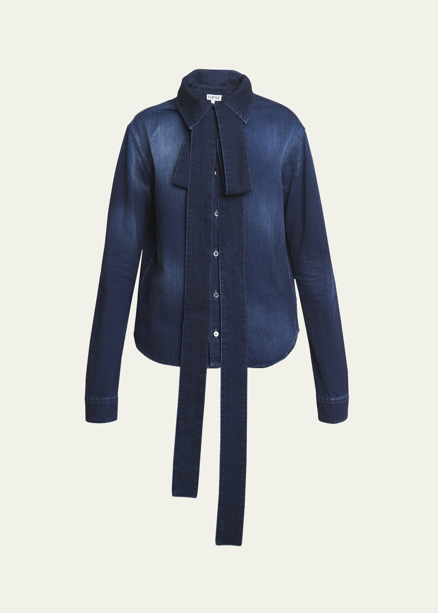 Loewe Bow Tie Neck Denim Top - Bergdorf Goodman