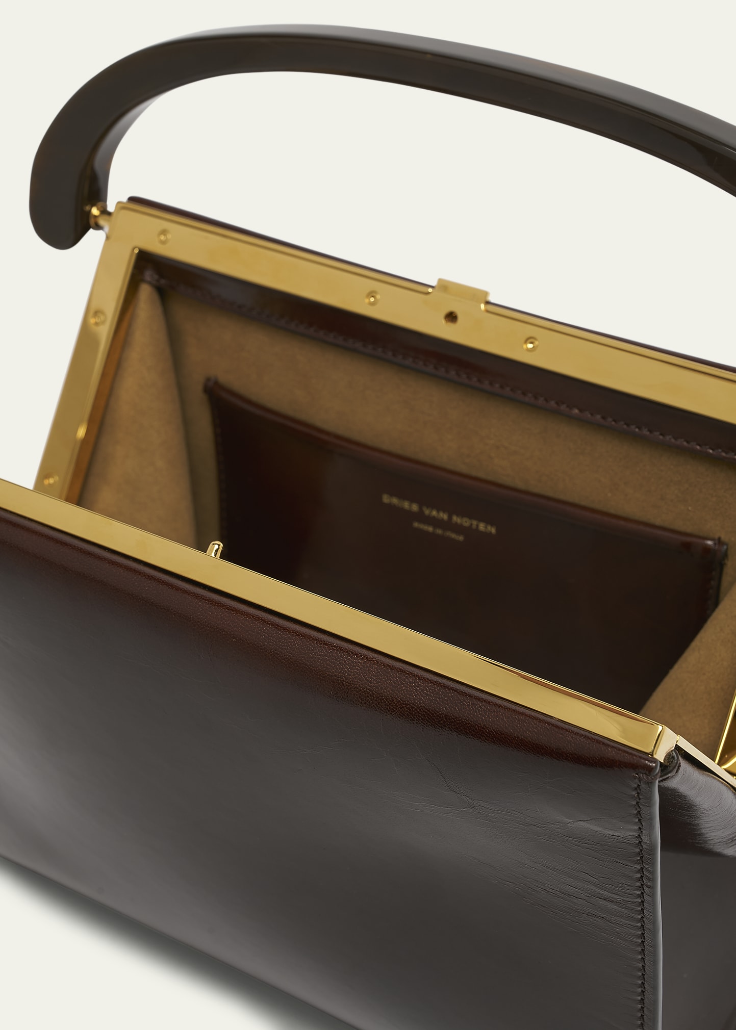 Dries Van Noten Crisp Boxy Smooth Leather Top Handle Bag